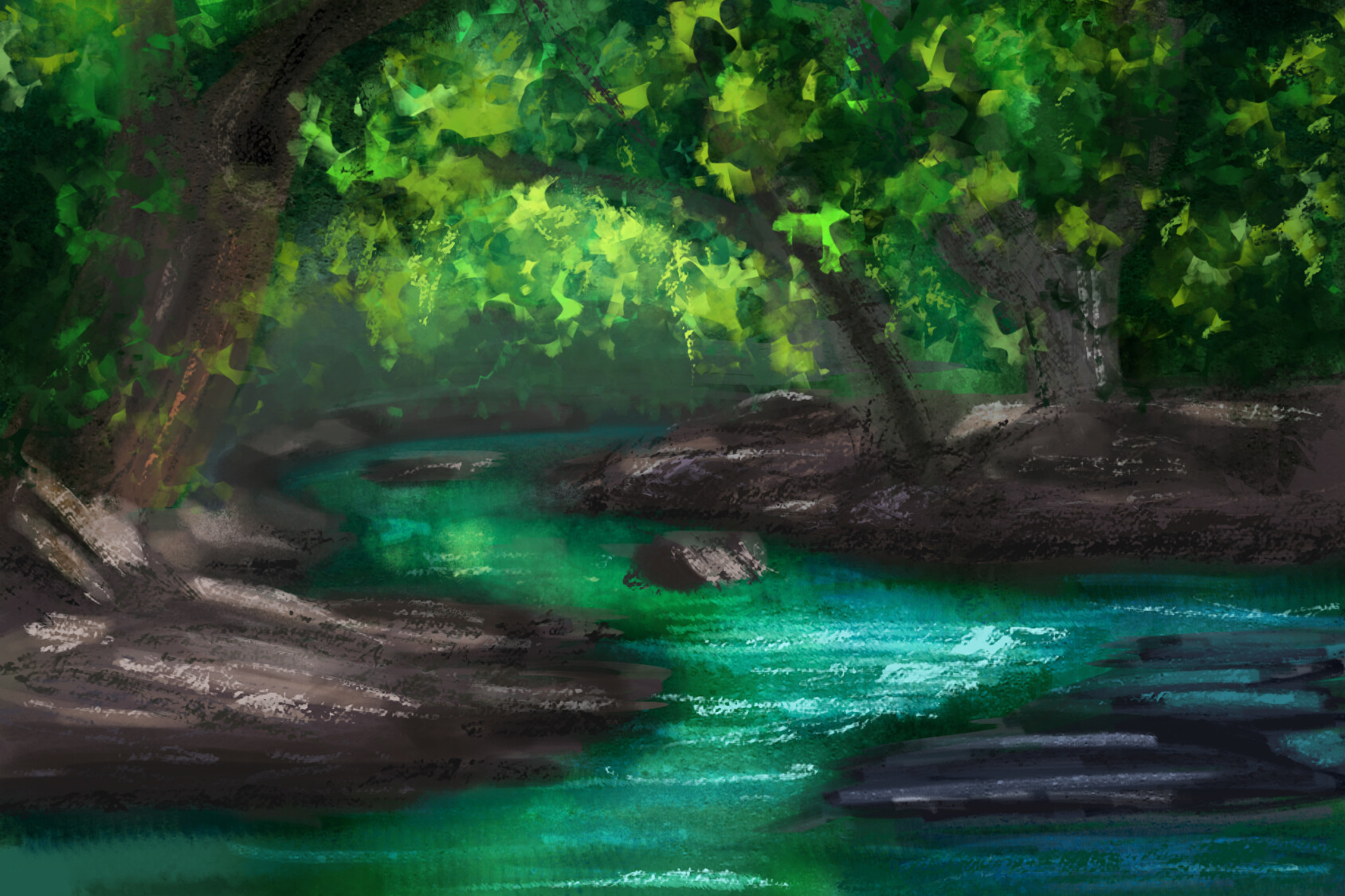 Artstation forest river painterly landscape
