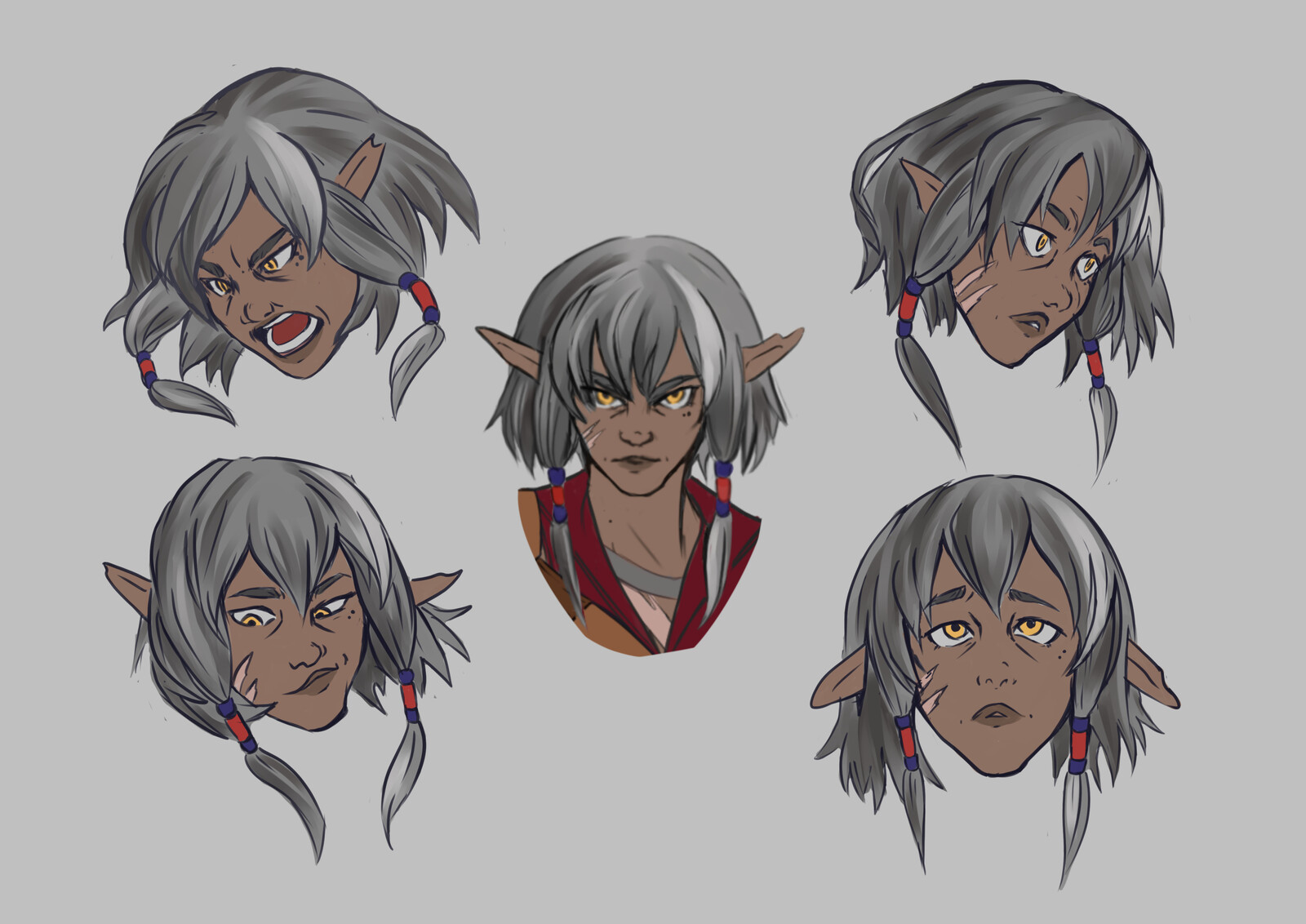 Expression study sheet for my character Rose, for an original story and a Dungeons and Dragons game.