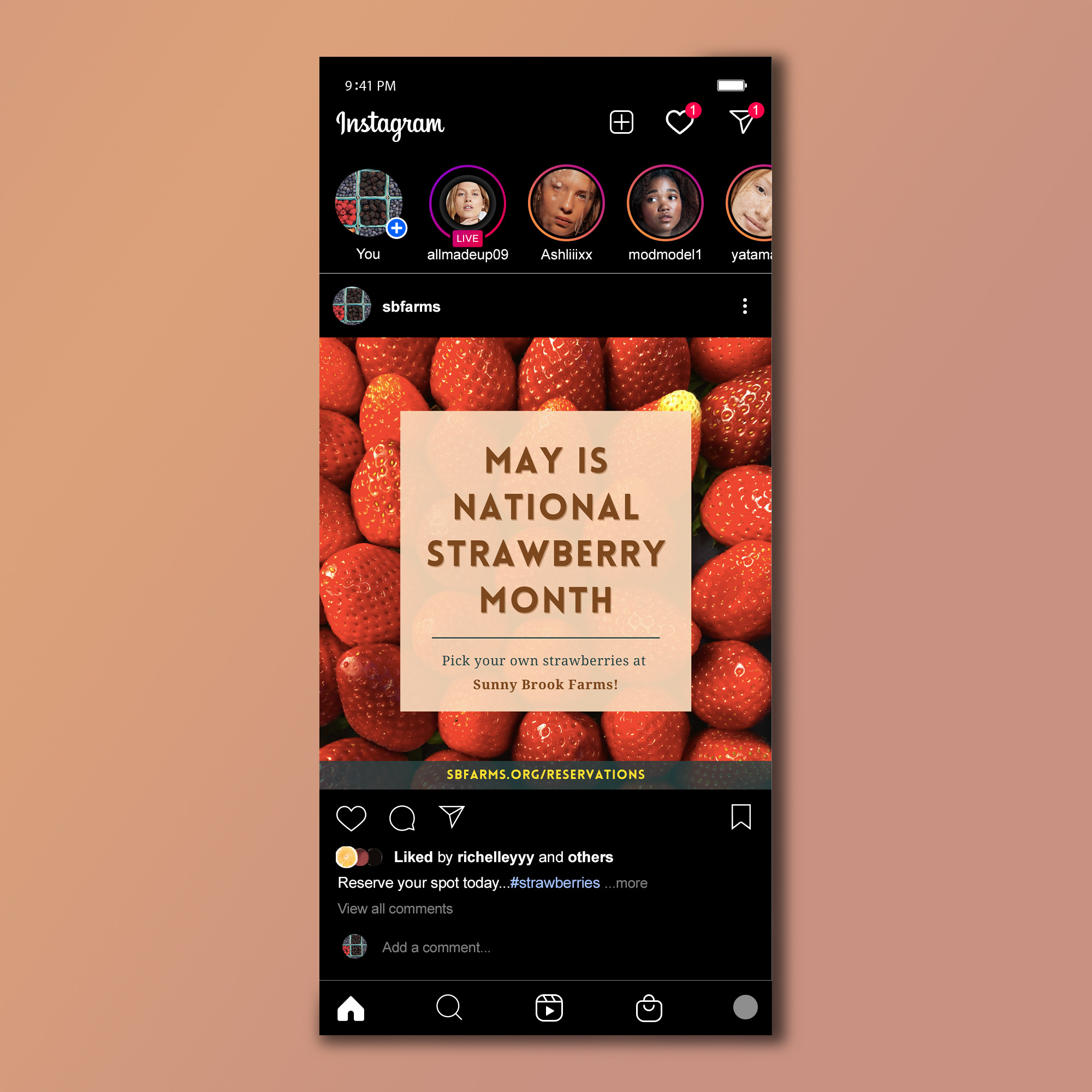 Instagram post on a mockup but this time about national strawberry month.