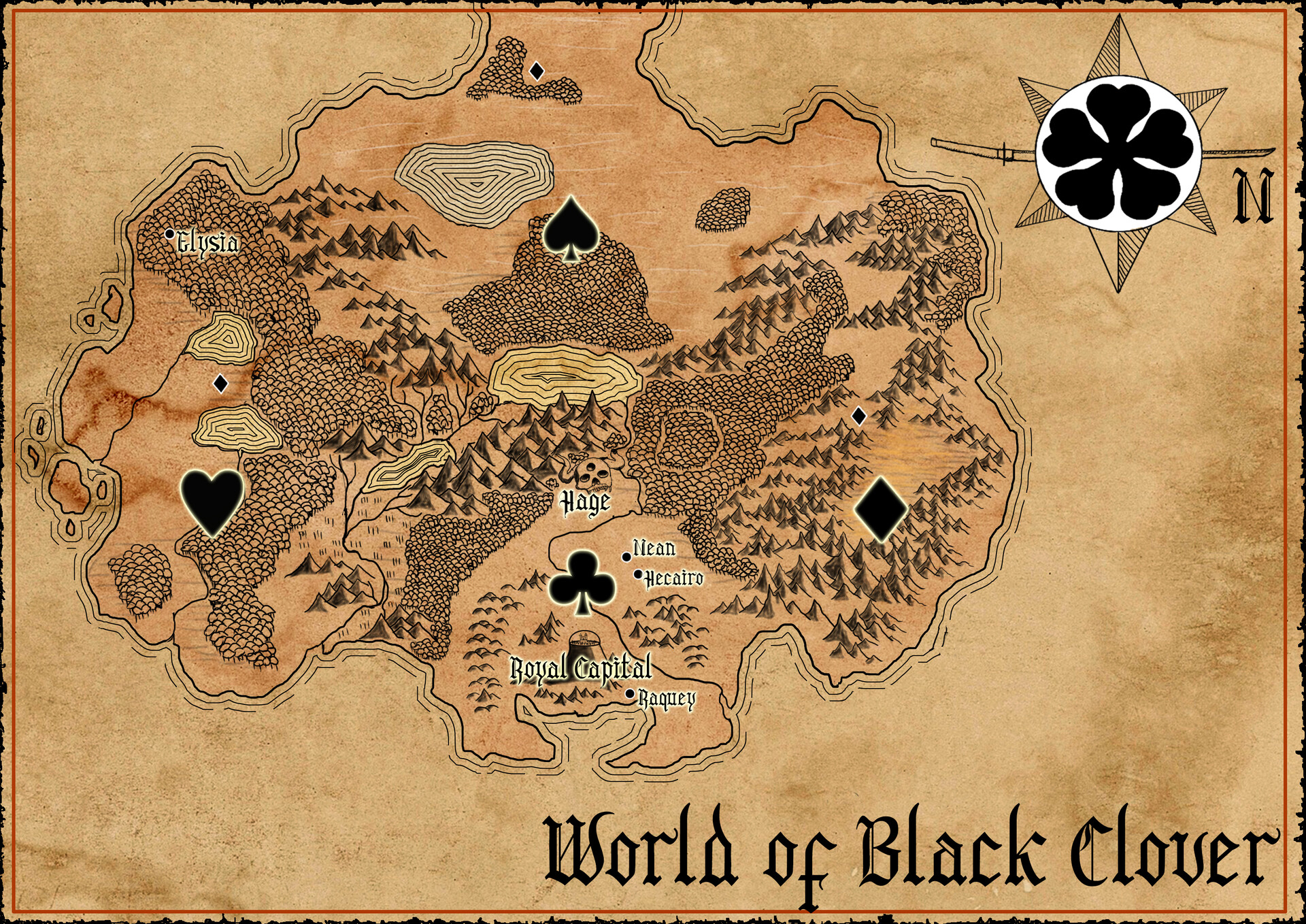 Червей клевер. Карта королевств черный Клевер. Королевство клевера черный Клевер карта. Черный Клевер королевство черв.