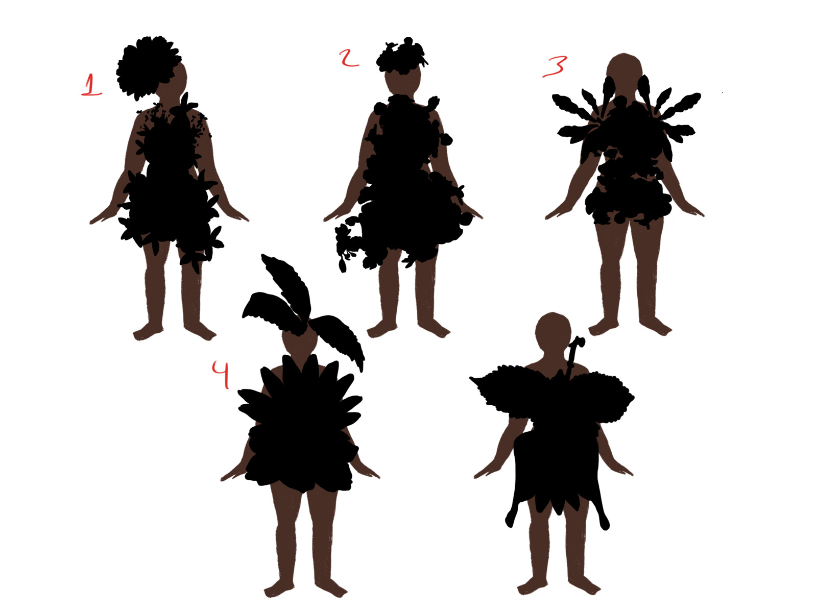 Experimentation with flower imagery and shape language for the Fairy form.