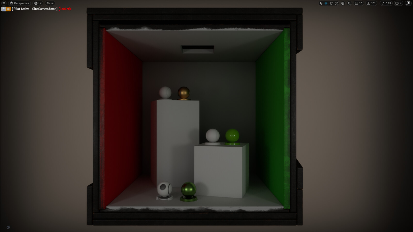 Ceiling light off, only lights reaching the inside of the box in the scene are two point lights on each side of the camera