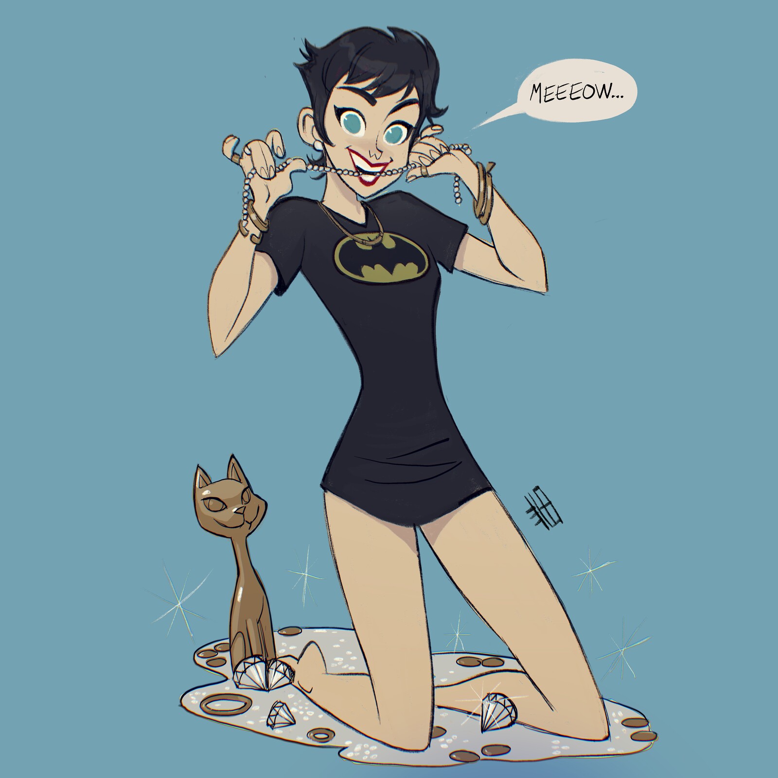 "Draw in your on style" based on J Scott Campbell Black cat cover