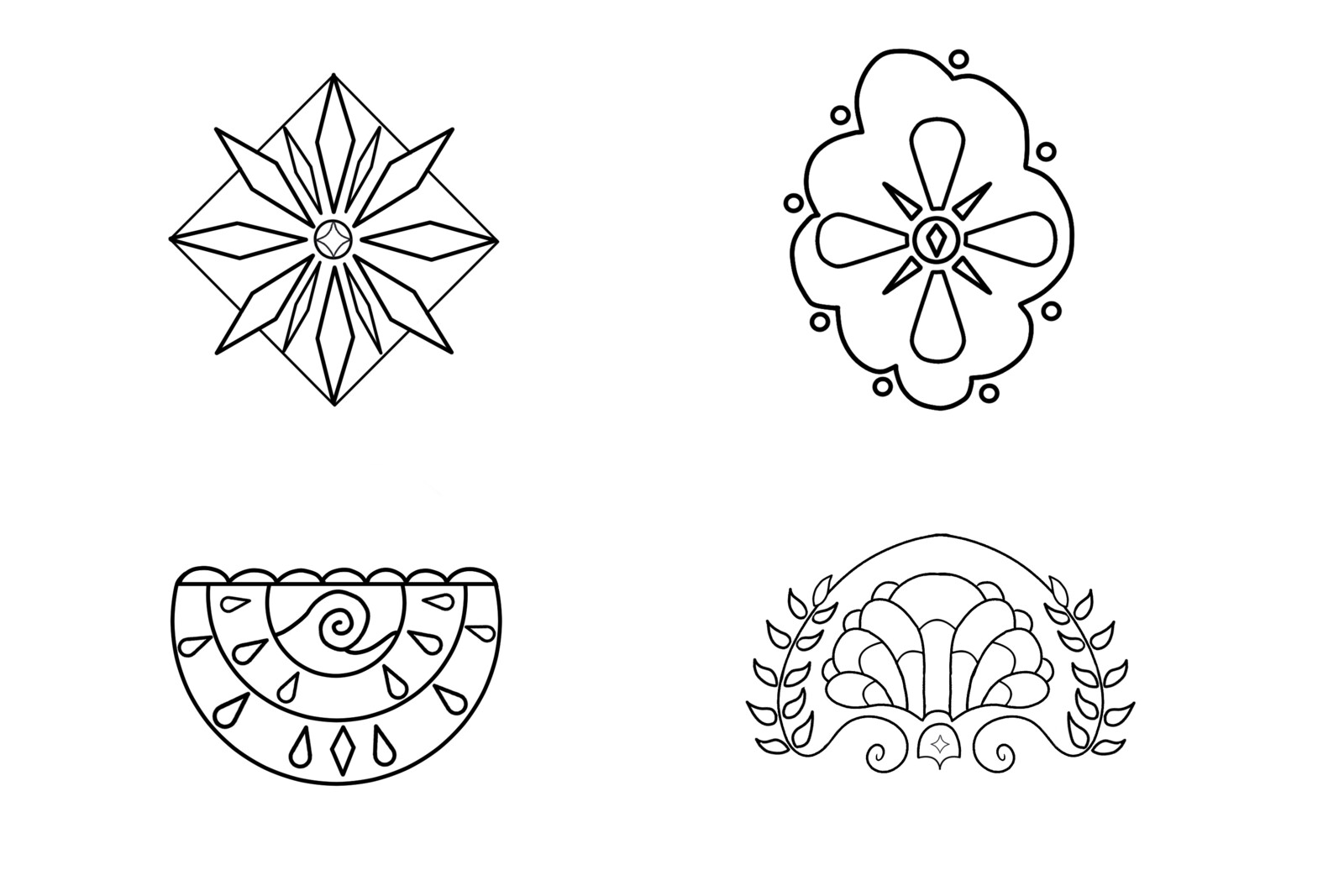 The final chosen symbols for all Covens, colours were added later. 
