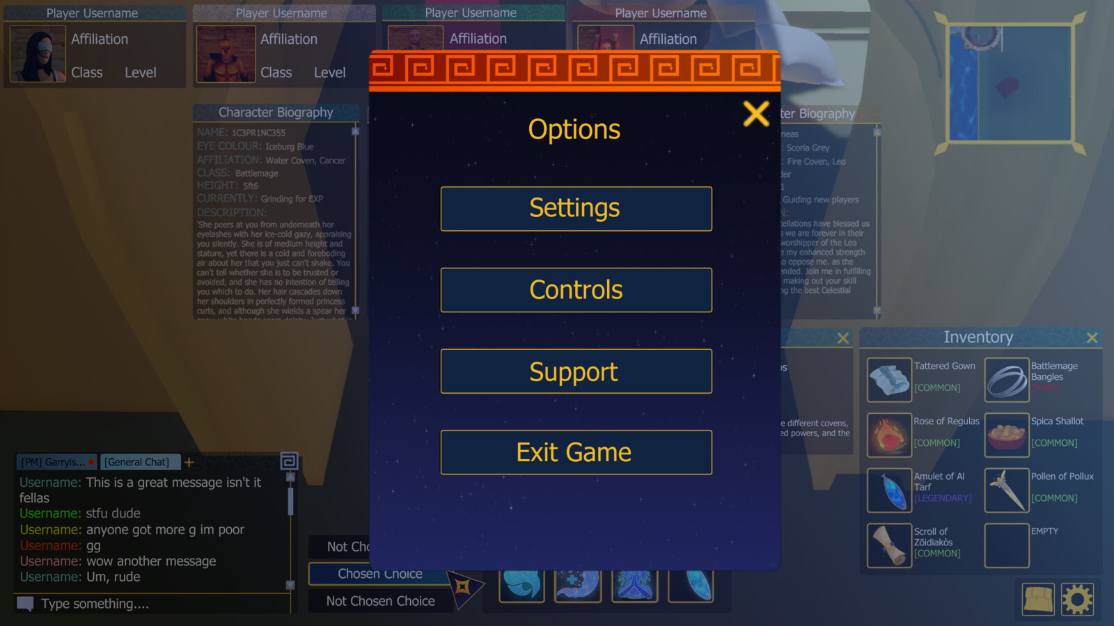 ESC menu. This would also pop up if the player clicks on the settings icon in the bottom right of the screen. 