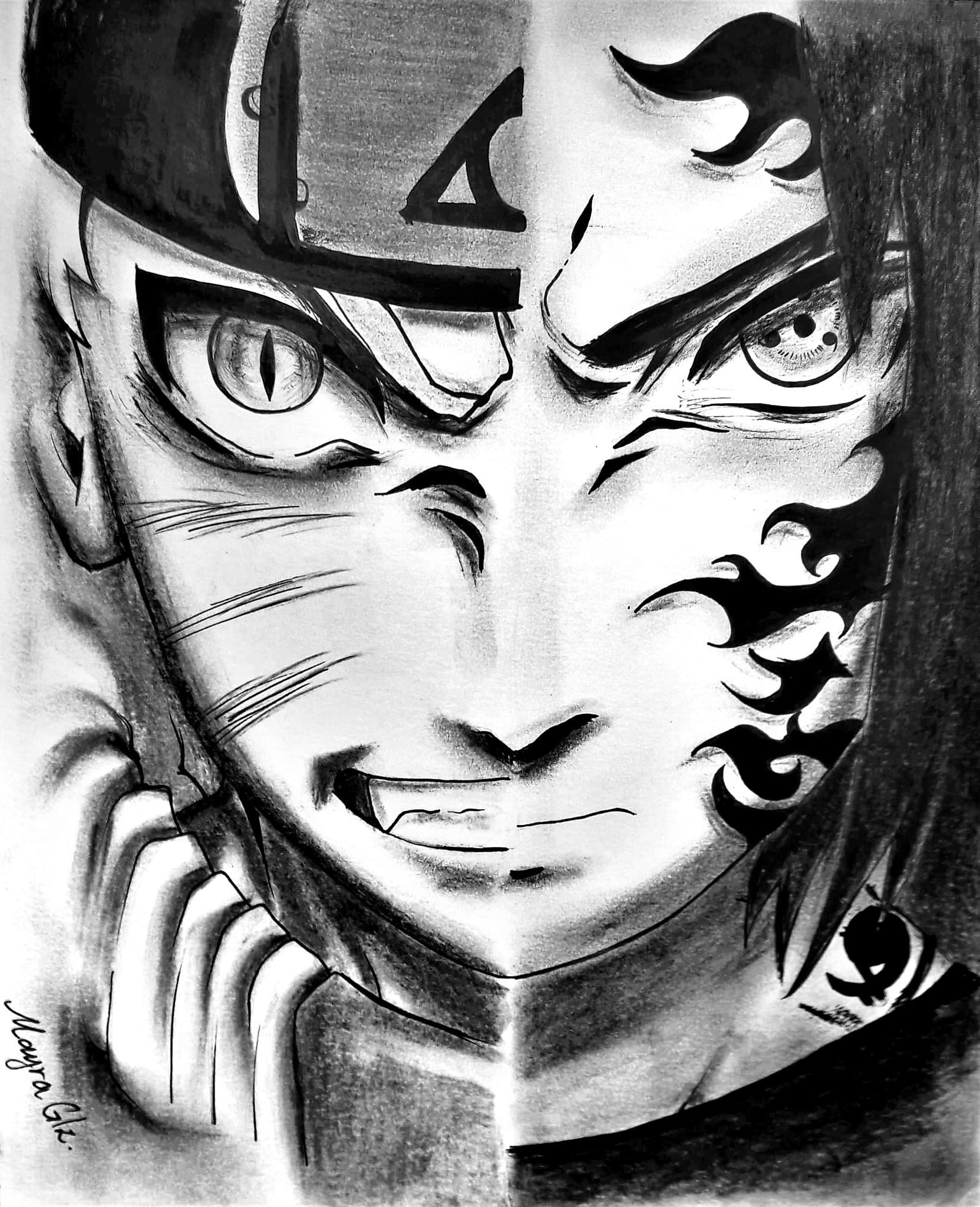 ArtStation - Naruto vs Sasuke. Portrait, Charcoal Drawing, Fan Art