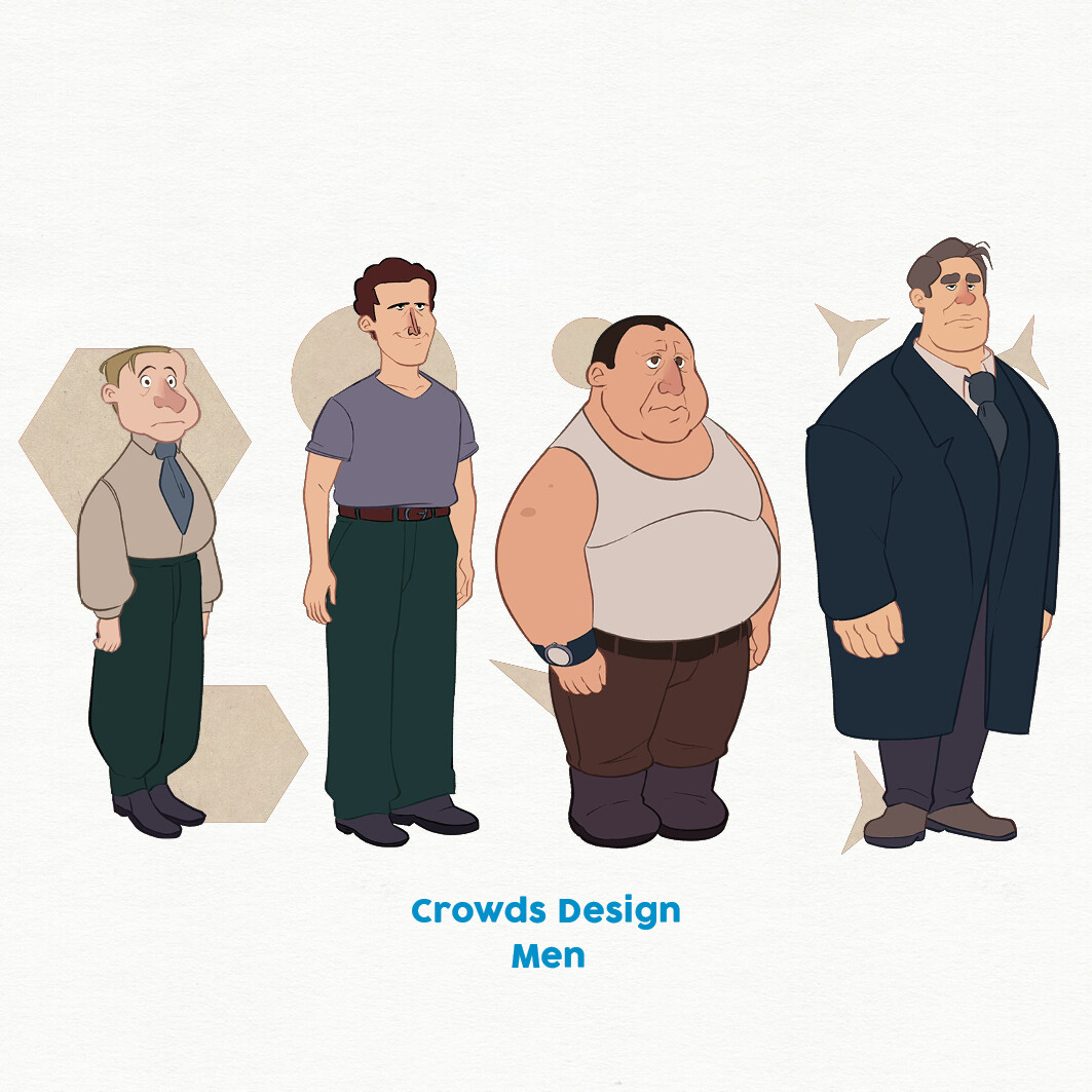 In a middle ground between children and the elderly, the adults are designed with monotony and ordinariness in mind, without neglecting color; 
Here represented are the citizens of Corino; policemen, factory workers or simply passers-by, they are inhabita