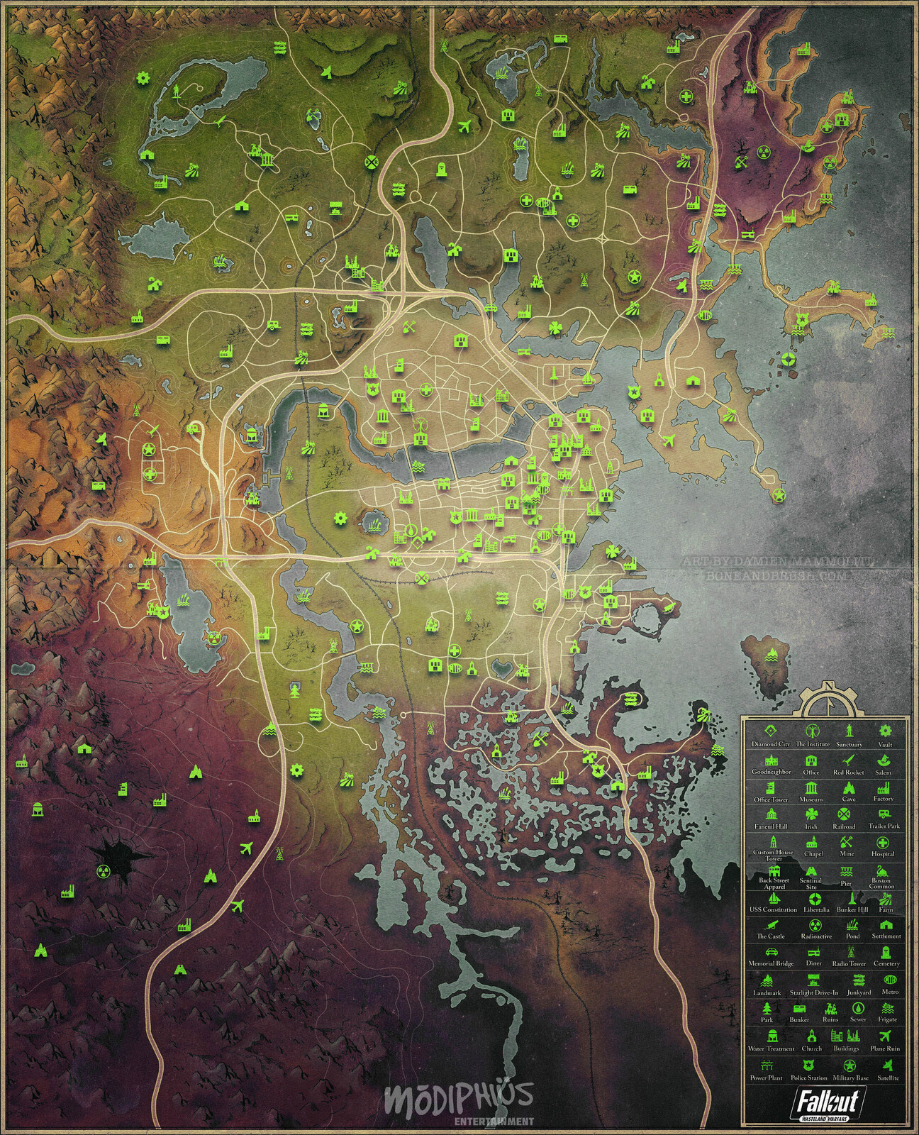 Stylized Fallout 4 World Map