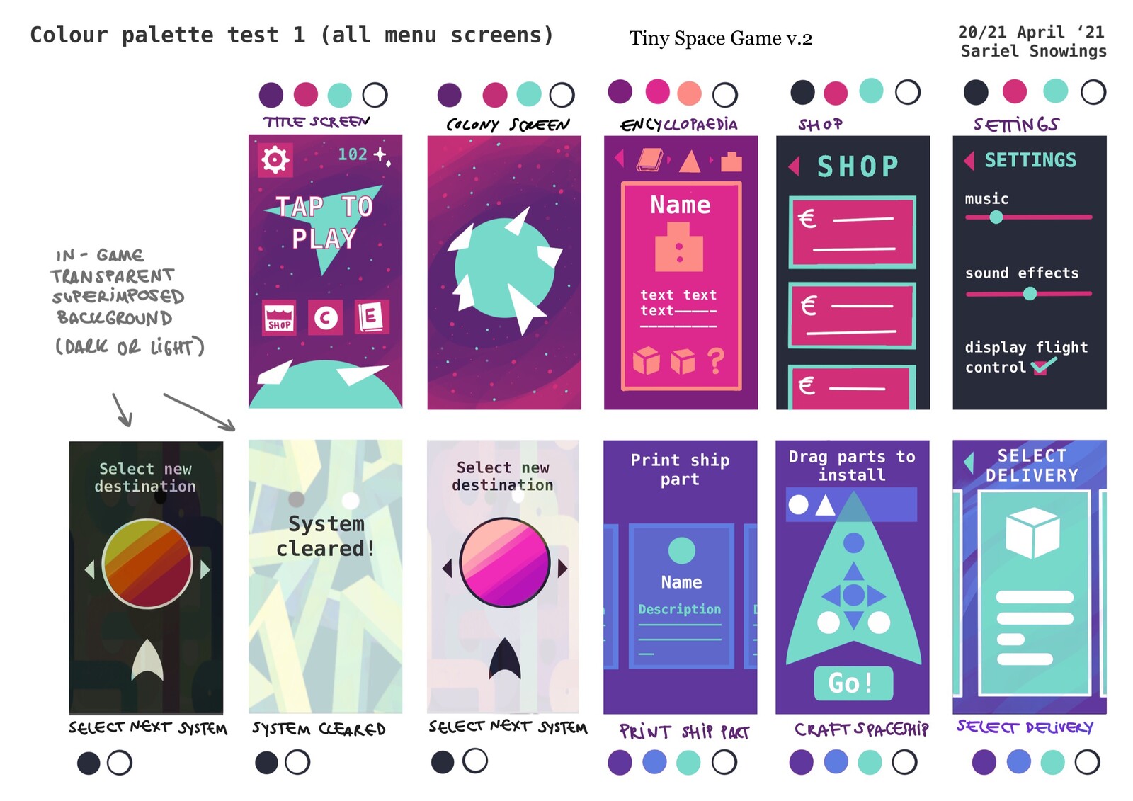 Concept art: colour palette for the UI (based on the UI design created by the second artist).