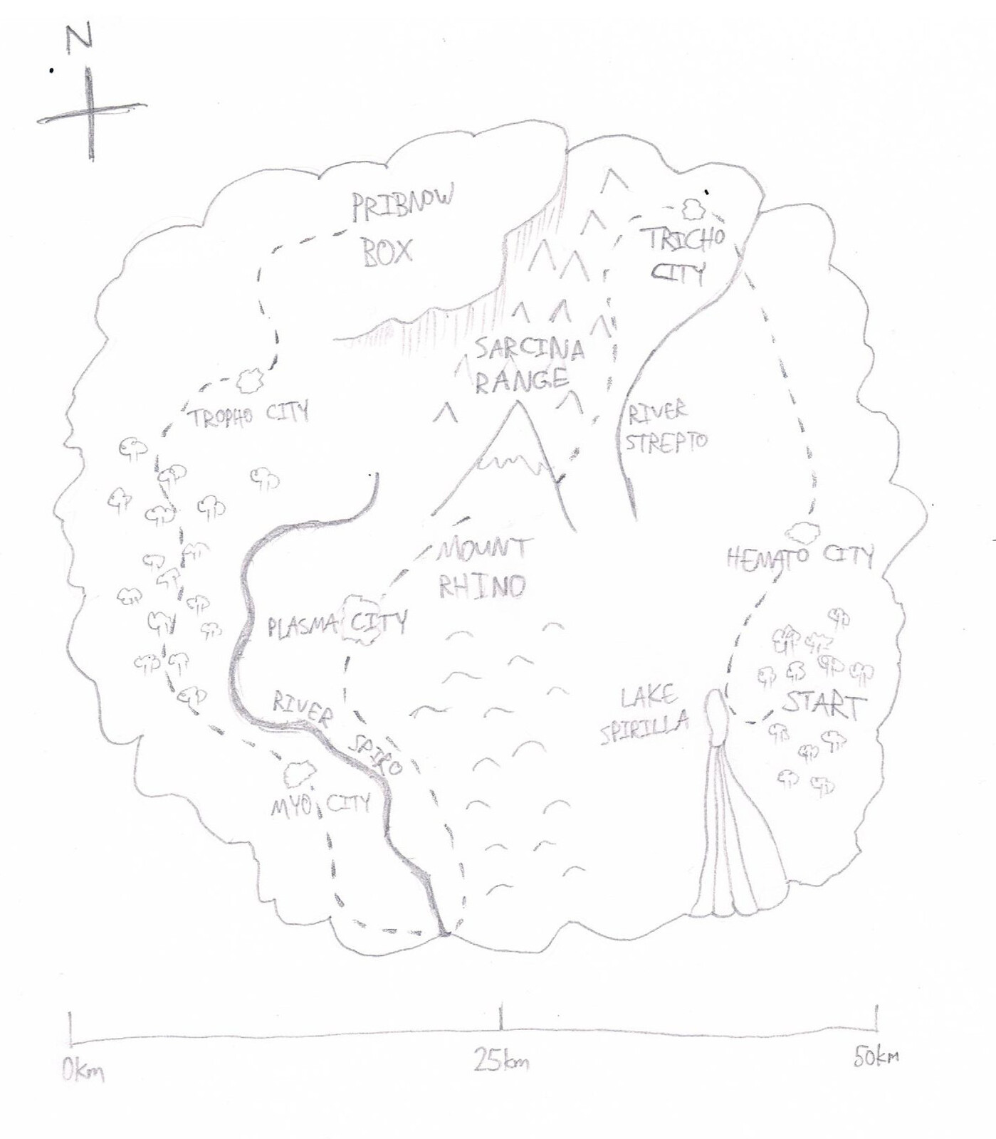 For the 2017 group project, a rough map of the magical land of Bacteria.