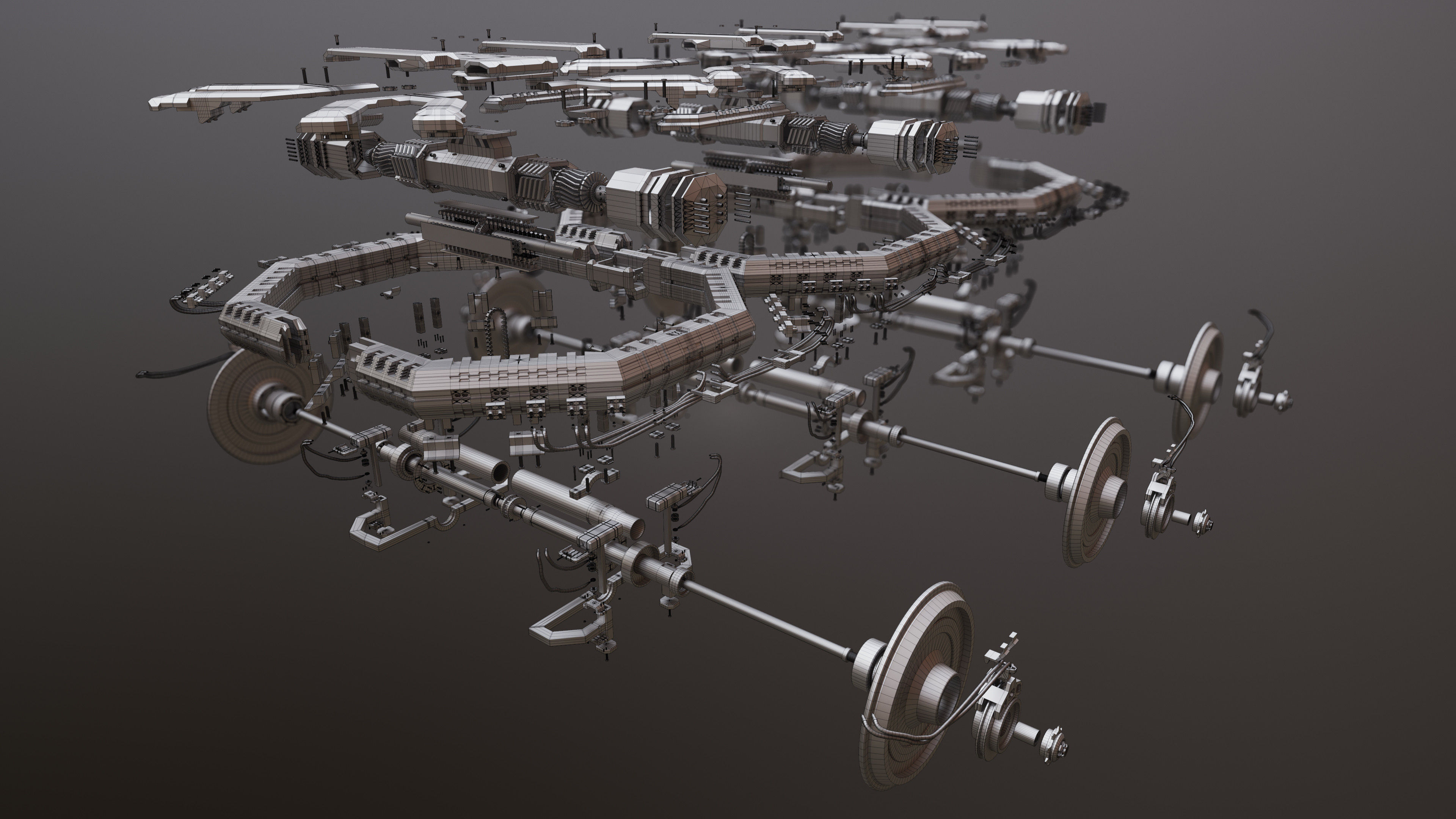 Grayscale Exploded Wireframe 01