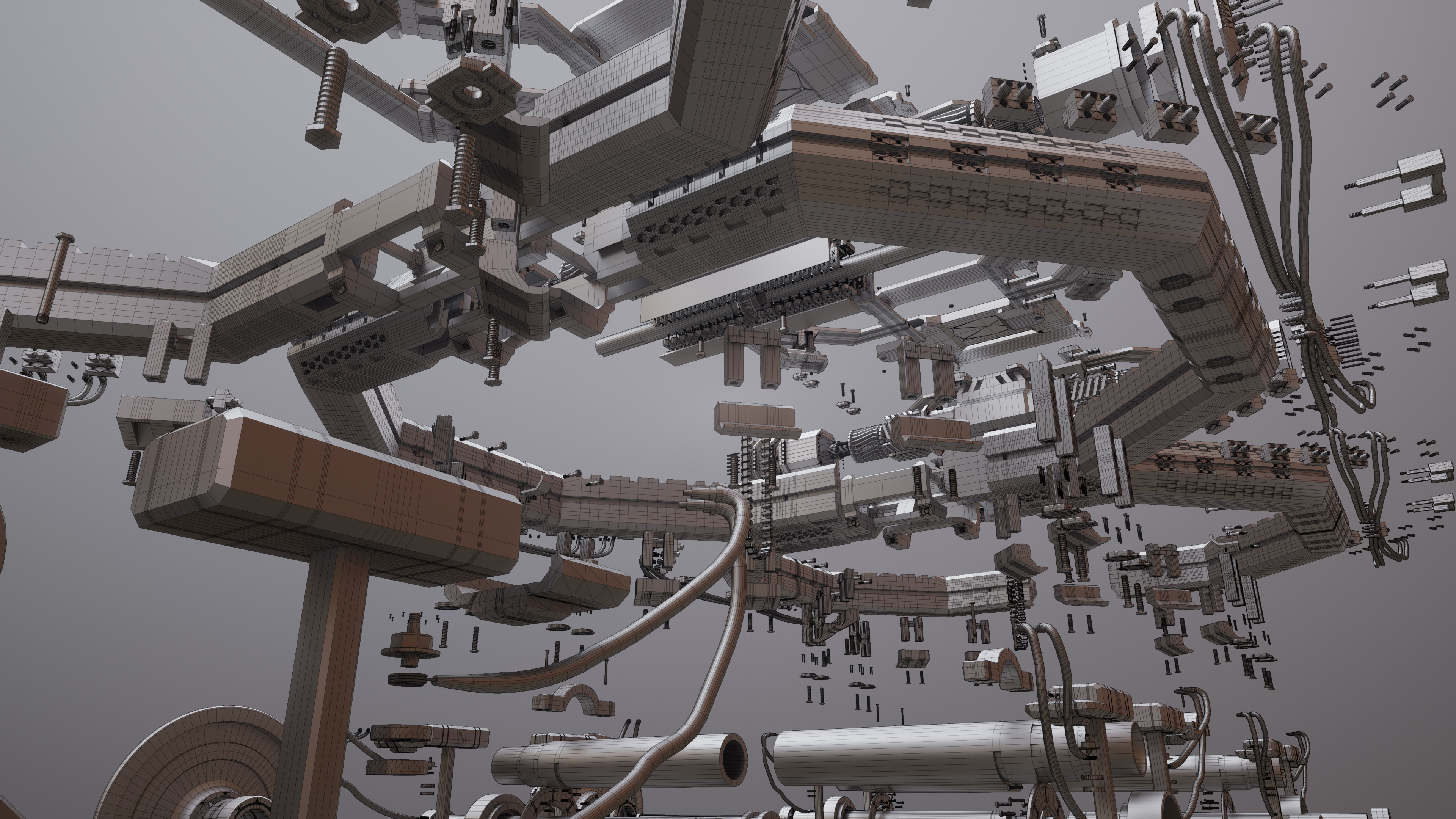 Grayscale Exploded Wireframe 03