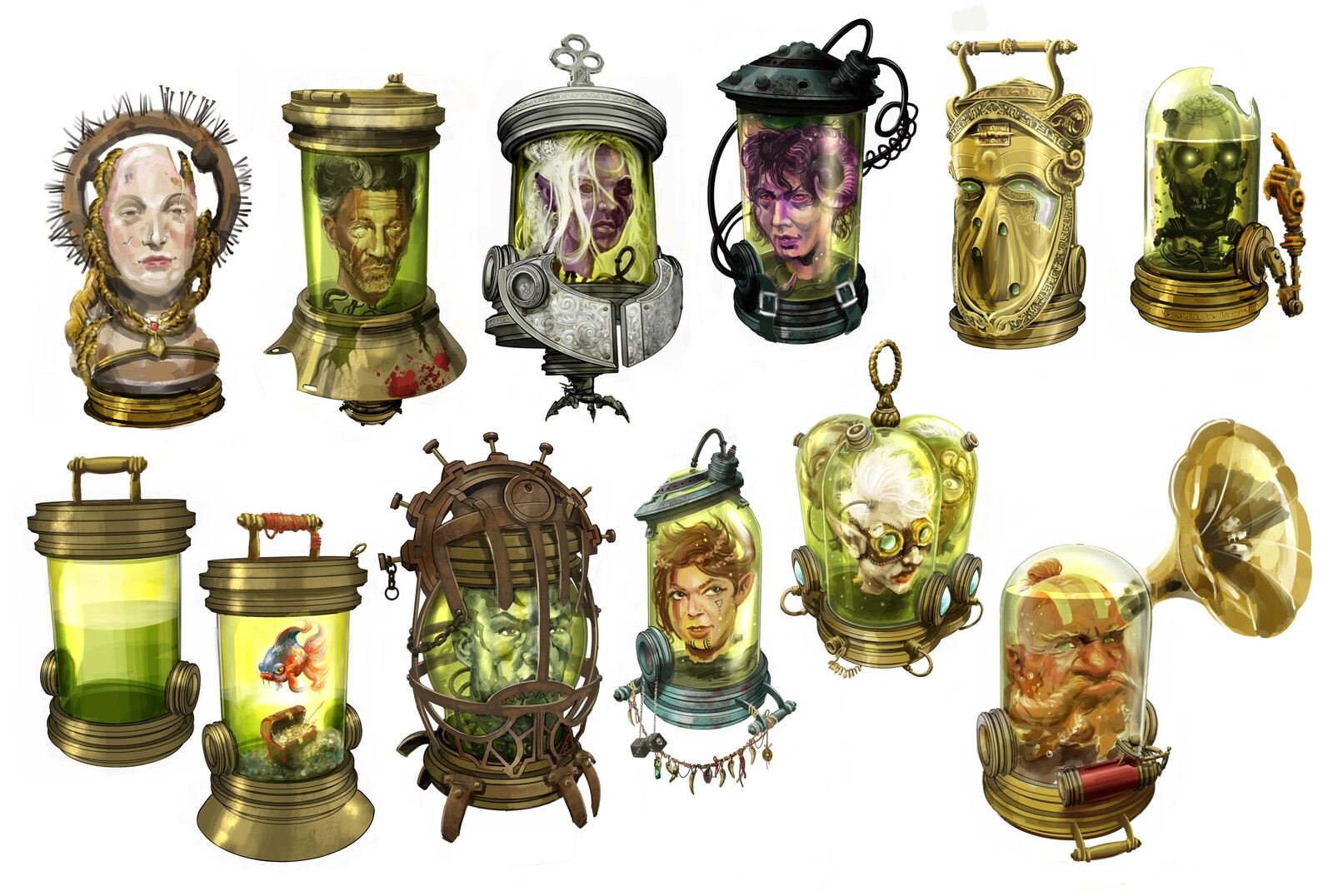 A range of heads in jars based on D&amp;D classes, plus some other “add on head options”.