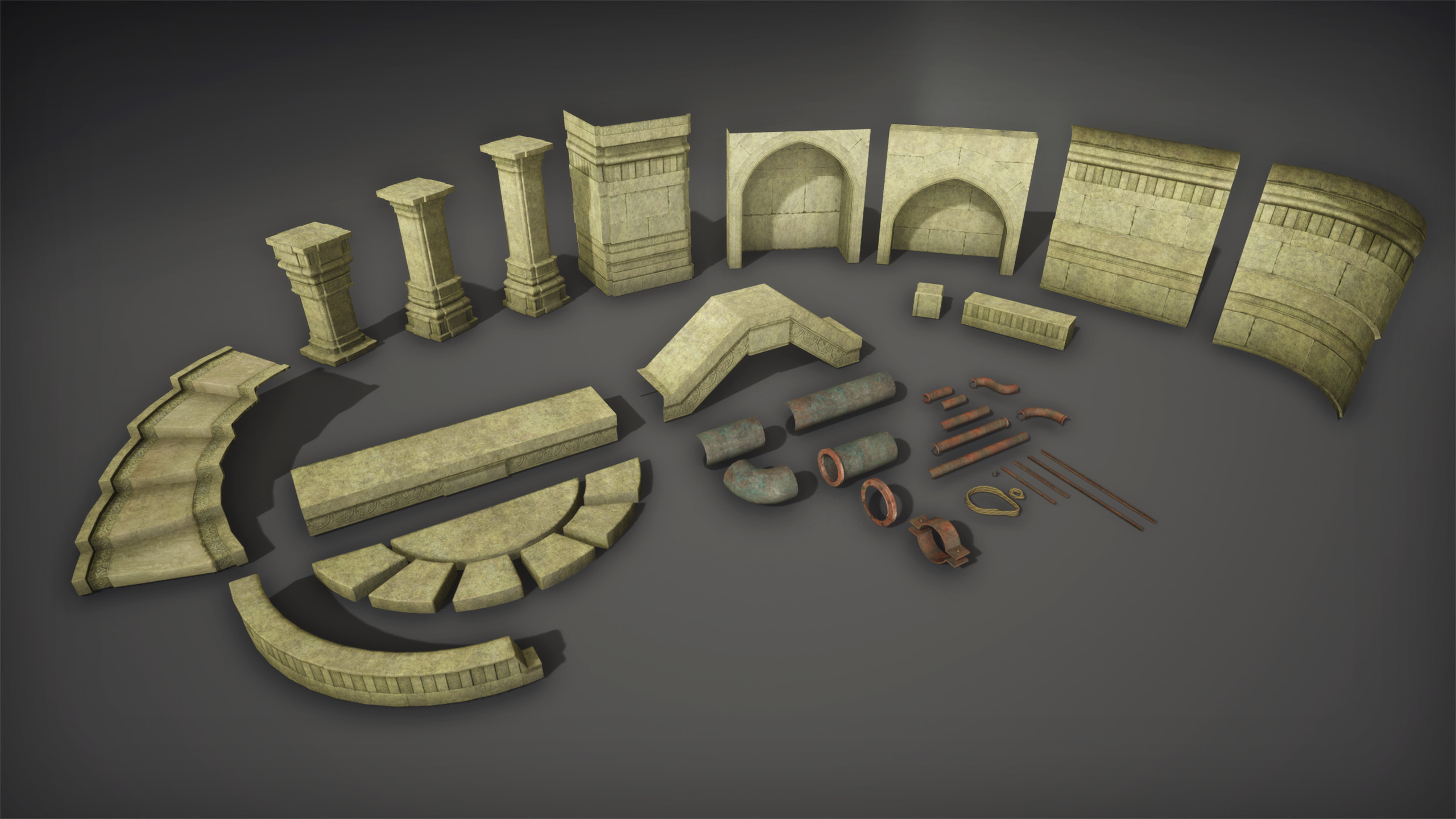 Modular assets, textured with trimsheets