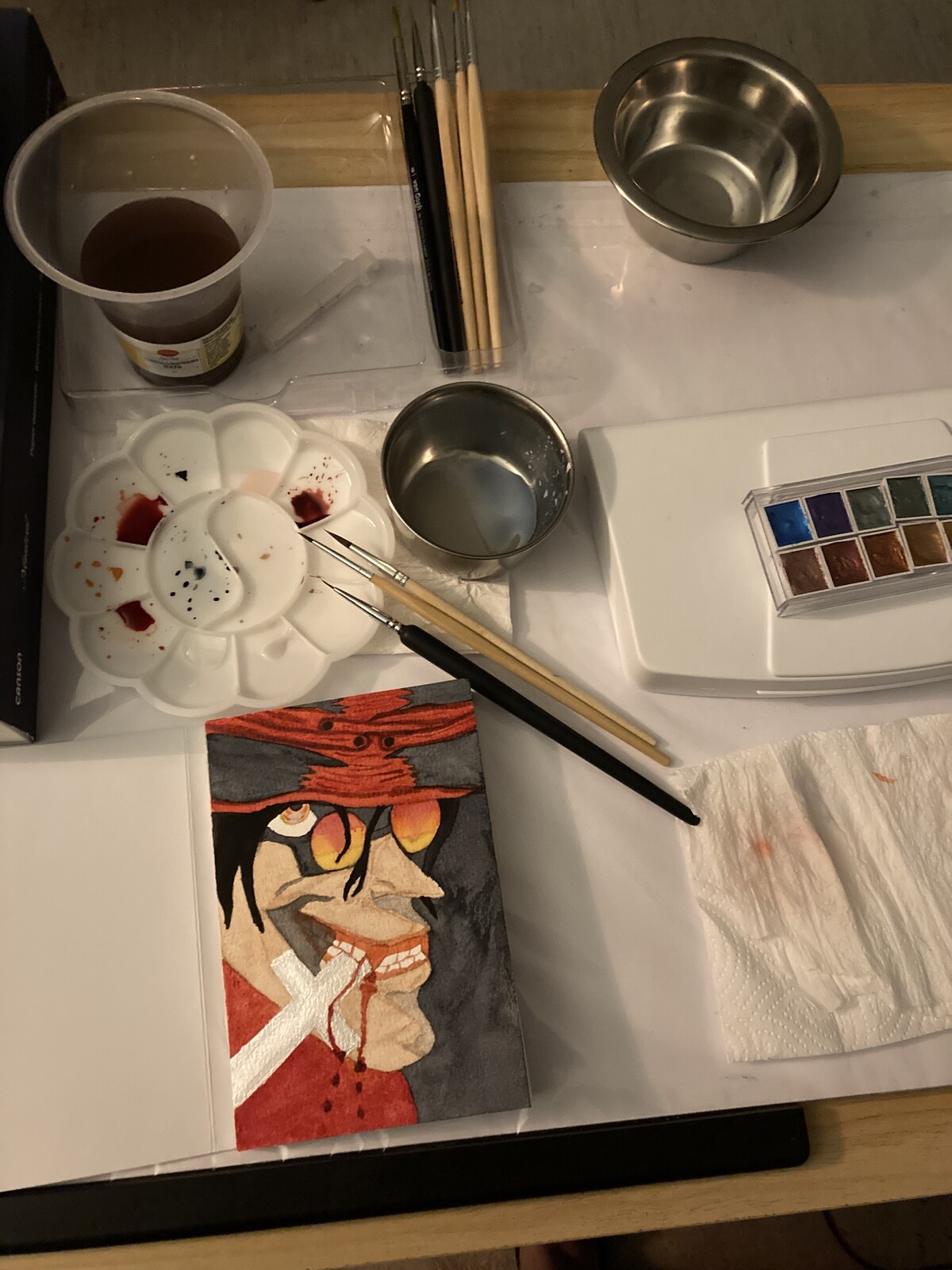 Workplace with fresh drawing