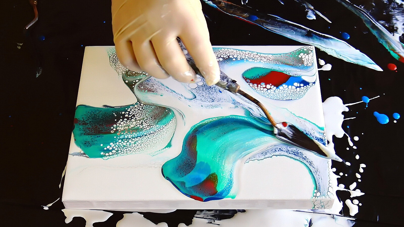 Fiona Art PEARL CELLS with MOD PODGE Swipe with palete knife Fluid art technique Acrylic