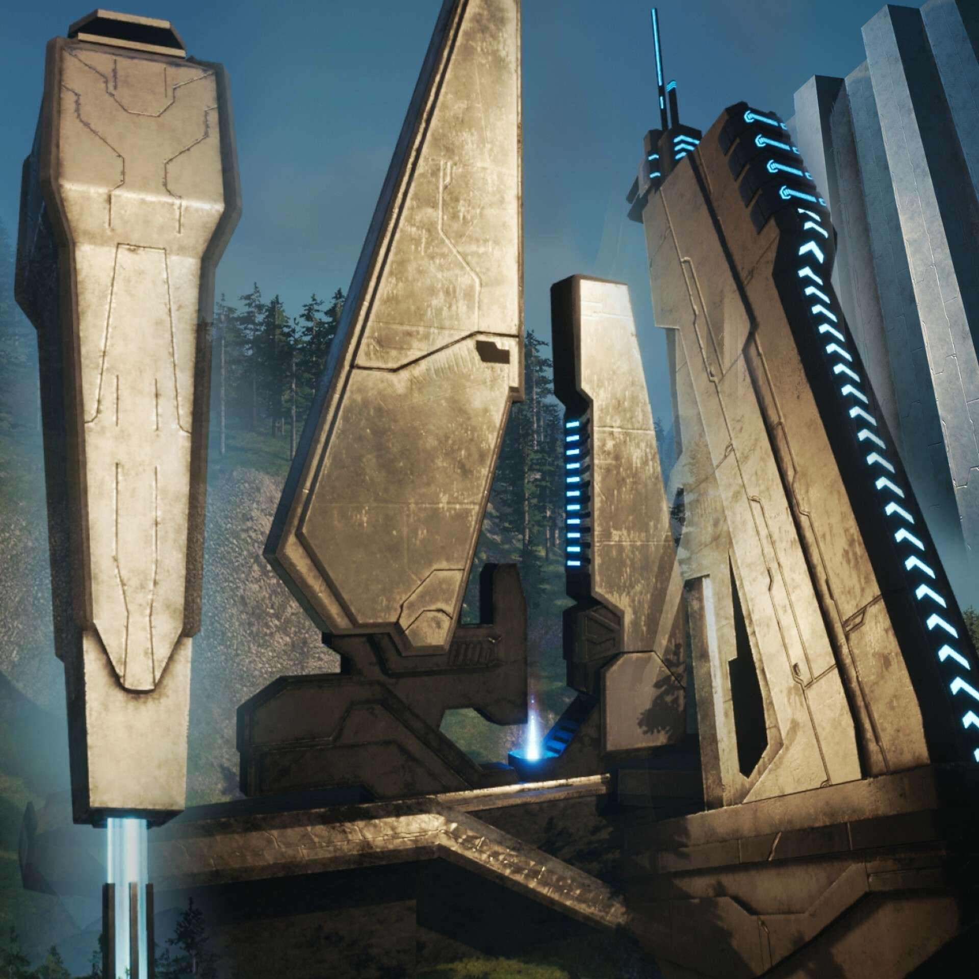 Glitch5970 Halo Beam Emitters , Floating Spire , Forerunner Tower