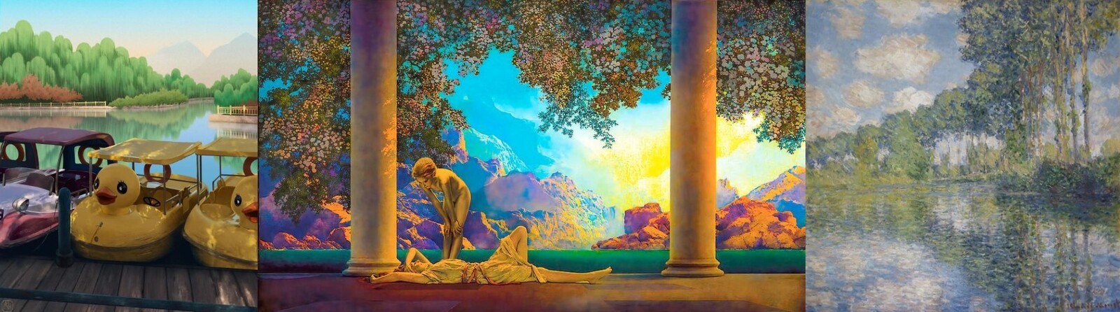  I referenced works by artists like Maxfield Parrish that stylized finer details, such as texture and lighting, but still maintained realism in the overall forms