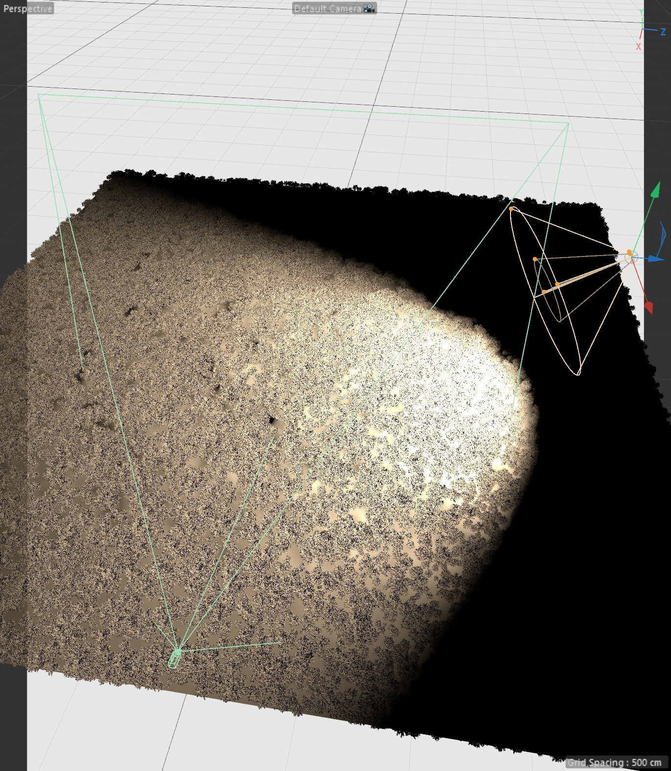 Single Spotlight with GOBO on landscape with Forester tree scatter.  15k trees. 