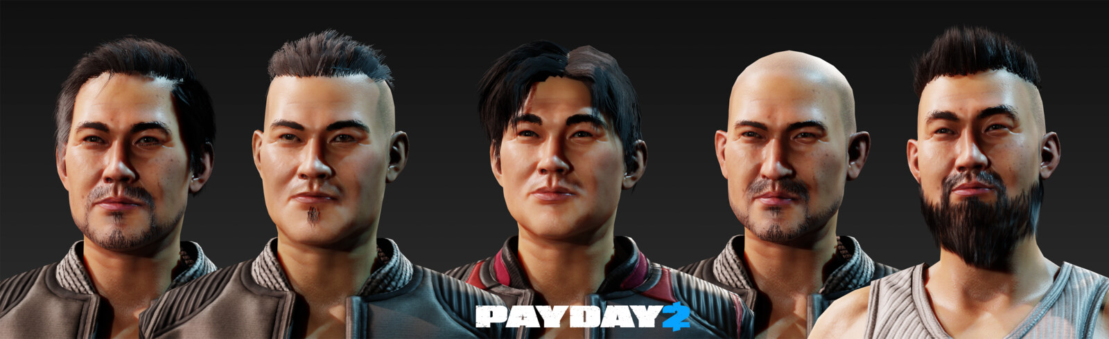 1 generic basemesh. Sculpted the lowpoly for different faces. Added hair to add more personality and character and break the similarities.