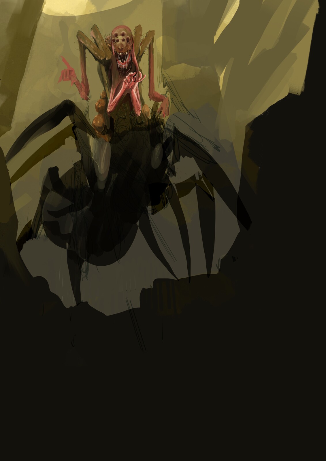 The brood mother Hag that oversees the spider goblins, with her spider mount.