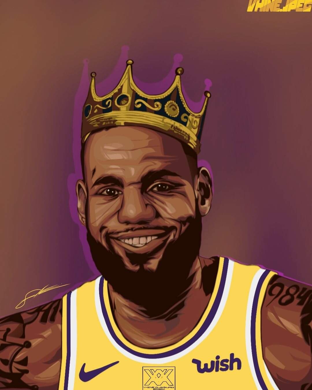 Lebron James King with Crown Portrait Fan Art Painting Style Digital Image  .PNG file