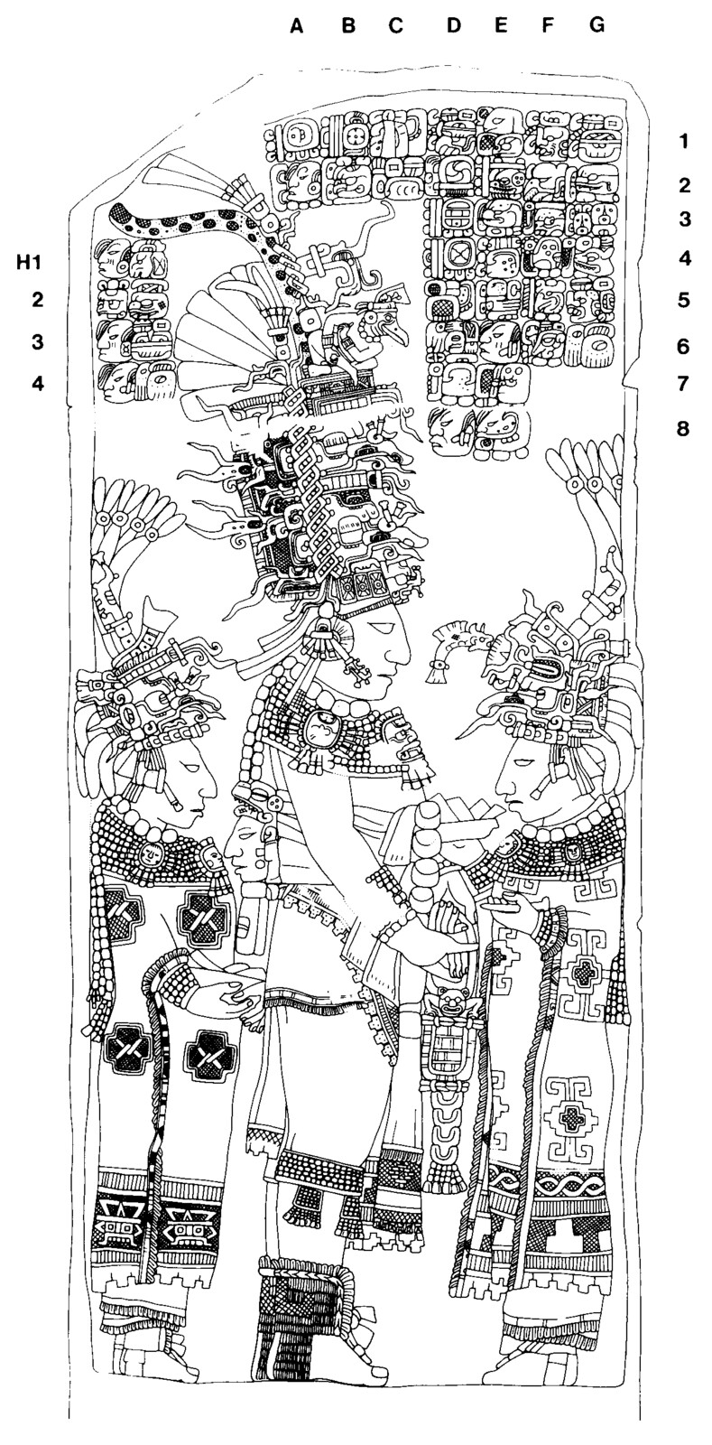 Bonampak Stela 2. Drawing by Peter Mathews.