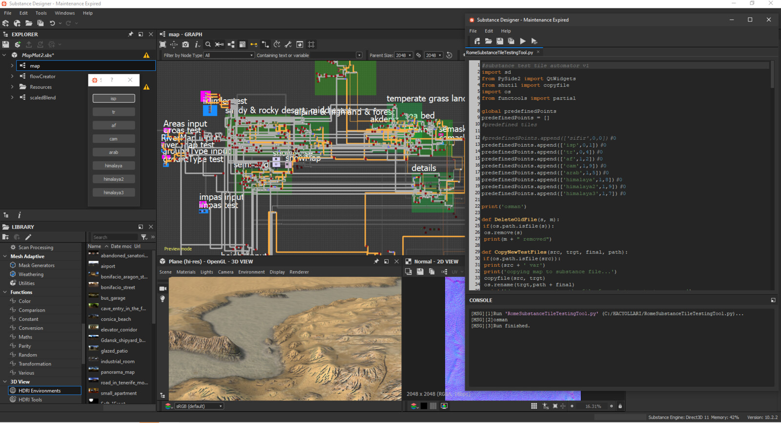 The most difficult part of the project was rendering 8k textures in the Substance designer for  over 100 grids on the game map. Of course, This had to be automated. Kıvanc Cubukcu developed an amazing system that does this in Substance's python language. 