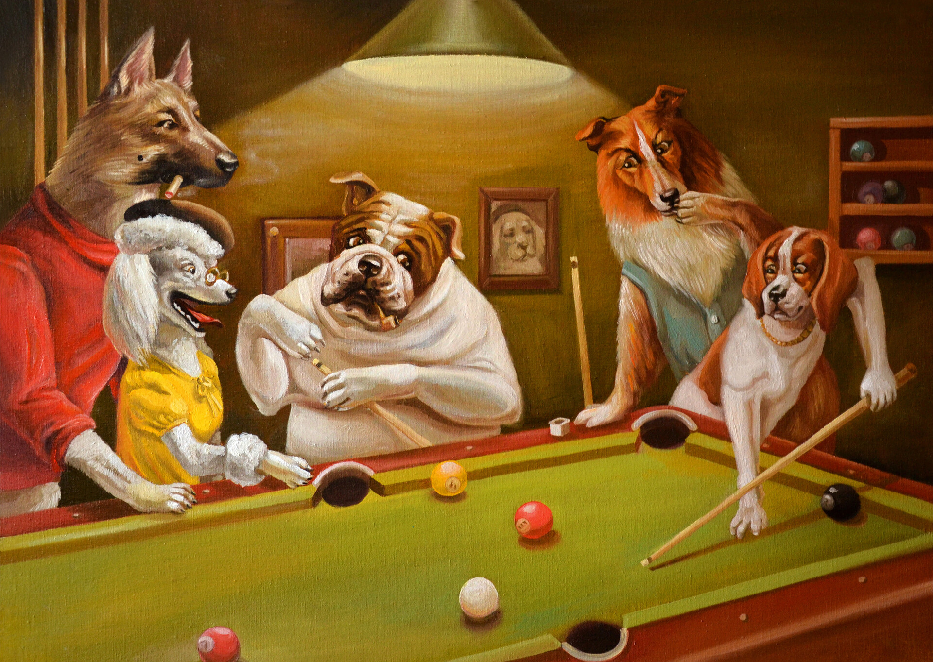 Arthur sarnoff dogs shop playing pool