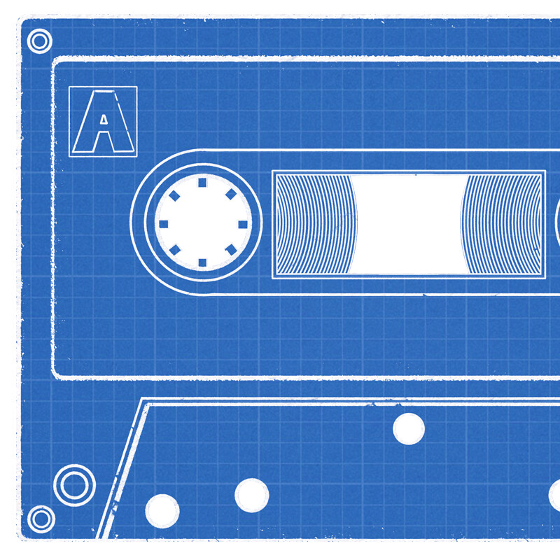 Retro Cassette tape Blueprint illustration