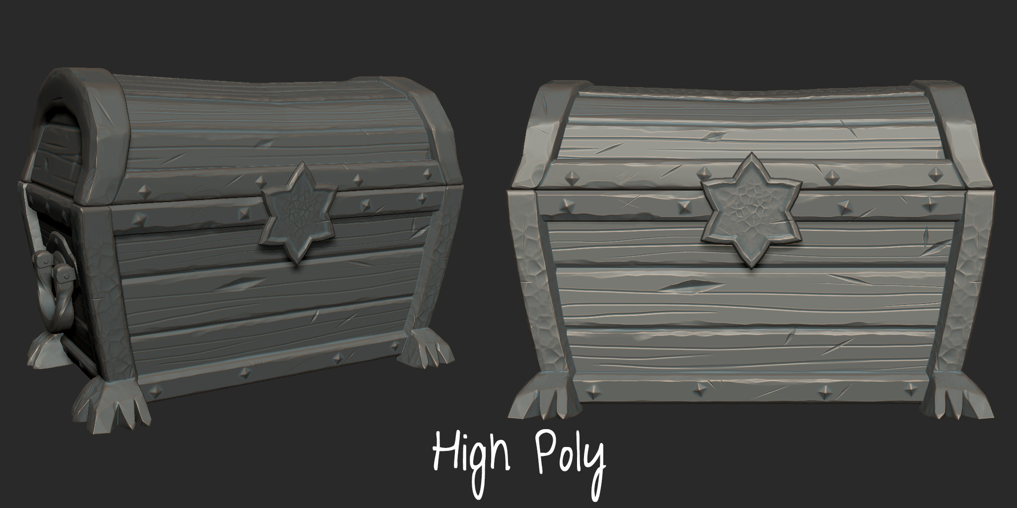 High poly sculpt of the chest in Zbrush.