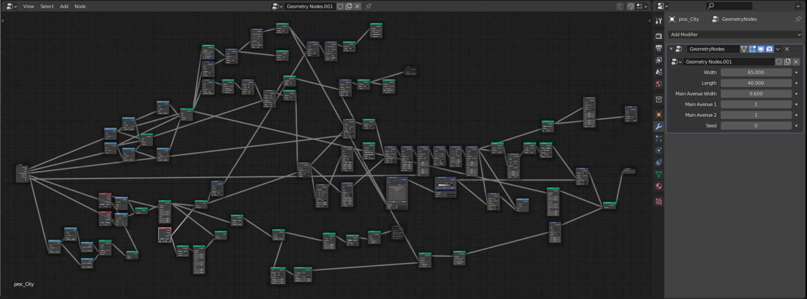 Snapshot of the network and controls using Blender's geometry nodes.