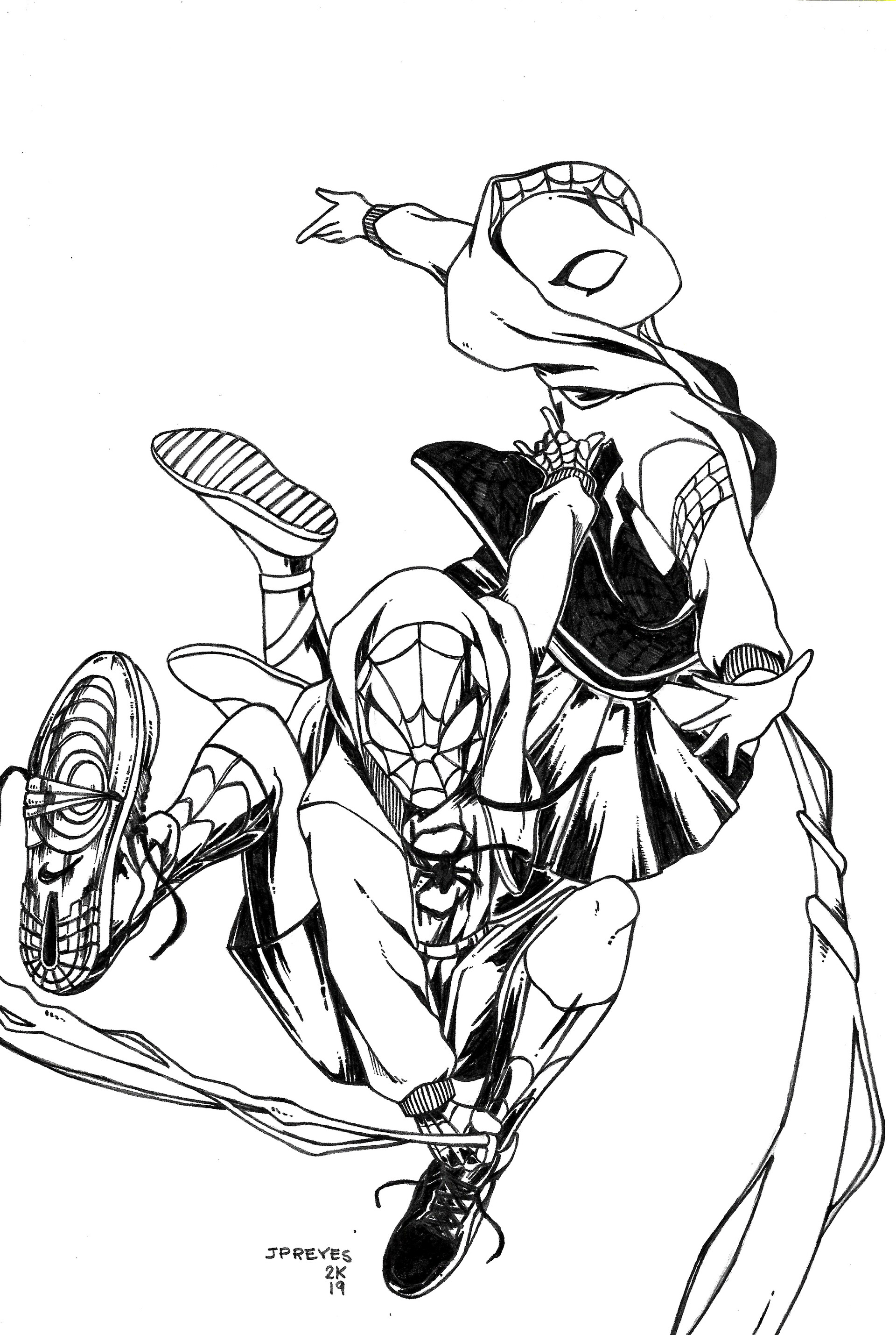 ArtStation - Miles Morales & Spider Gwen fan art ink on paper