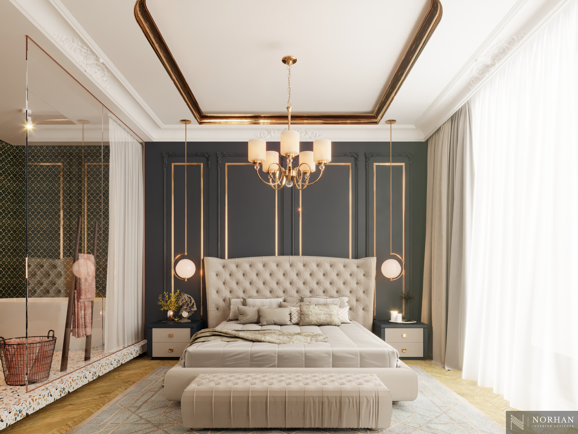 ArtStation Neoclassic Dark blue Bedroom