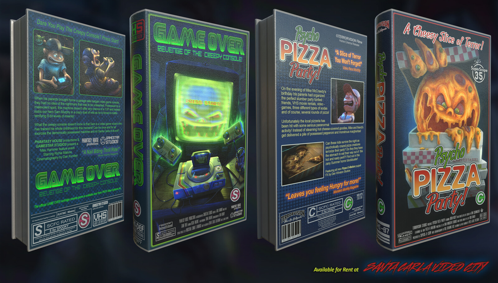 Front and back covers. Creating story synopses for these movies is half the fun!