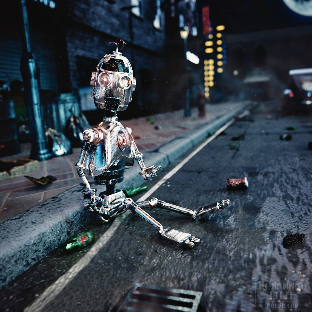 Rusty Flubbot. An alternative render of the robot, now in despair.