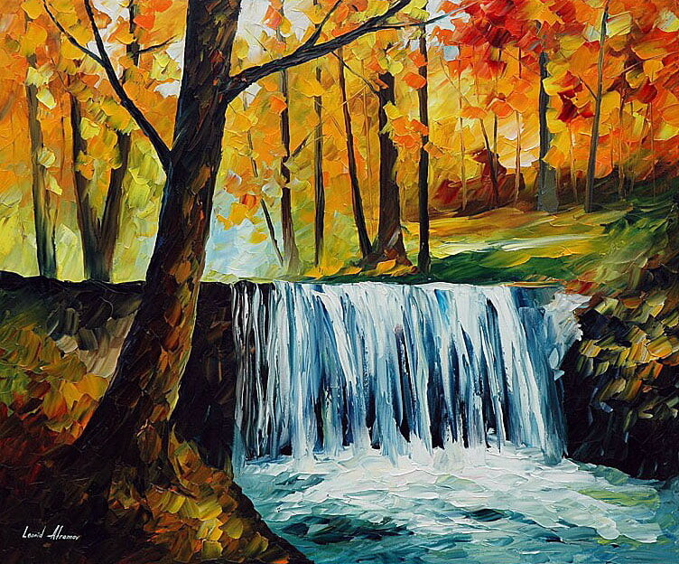Leonid Afremov WATERFALL — oil painting on canvas