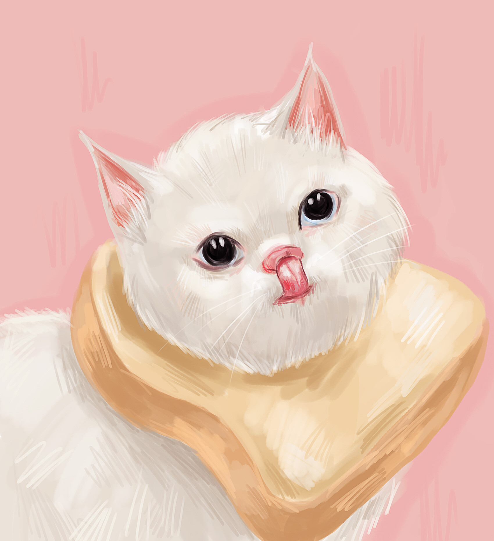 ArtStation Cute cat with tongue in bread