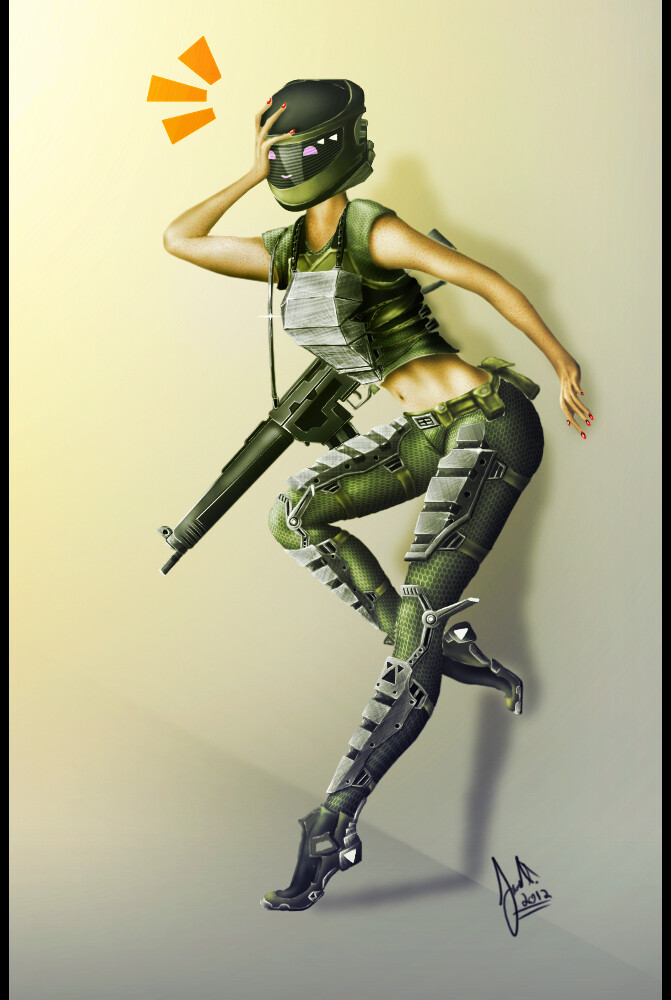 A scifi pinup girl painting from 2012, inspired by the old Blacklight Retribution game.