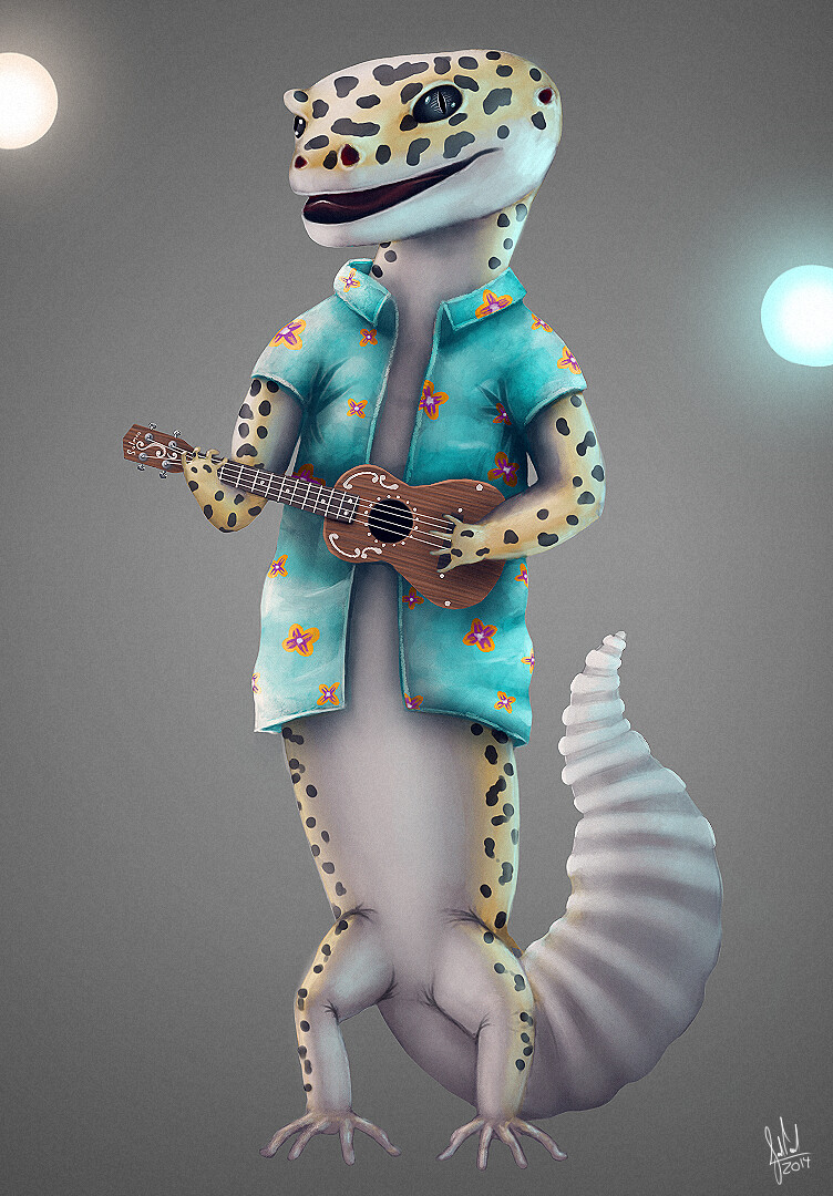 A painting of "Leopald", my leopard gecko from when I was a kid, from 2014.