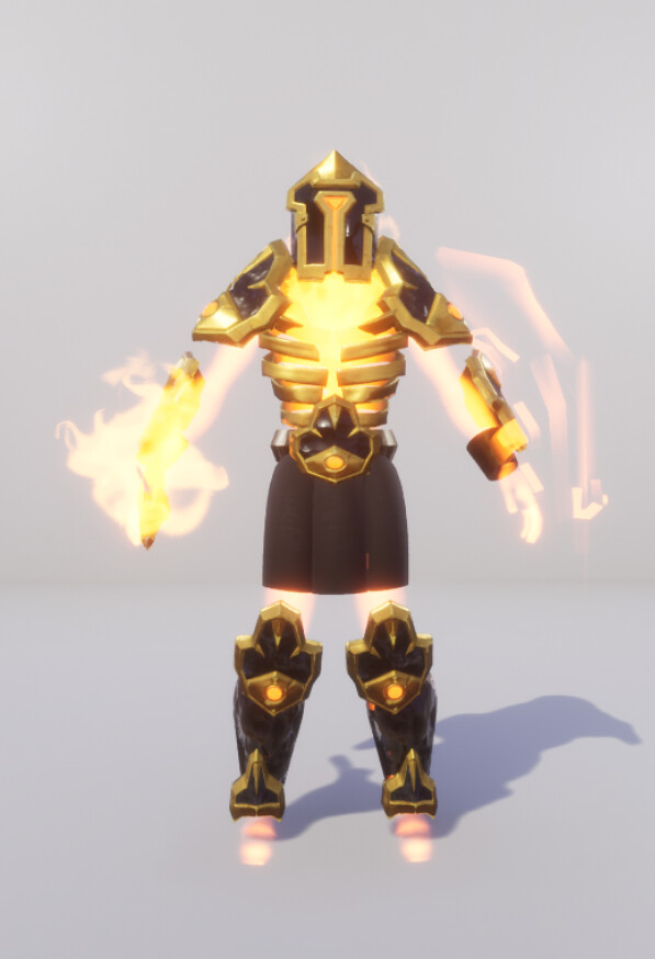 A design for a knight-like enemy. The armor serves as a prison for a lesser fire elemental.