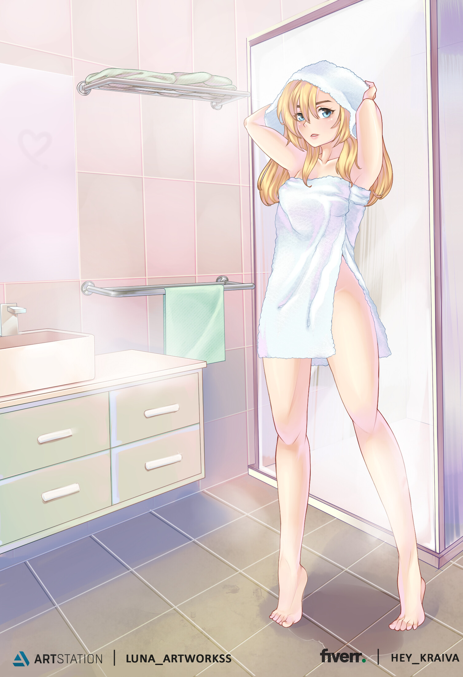 ArtStation - anime girl in bathroom (comission)