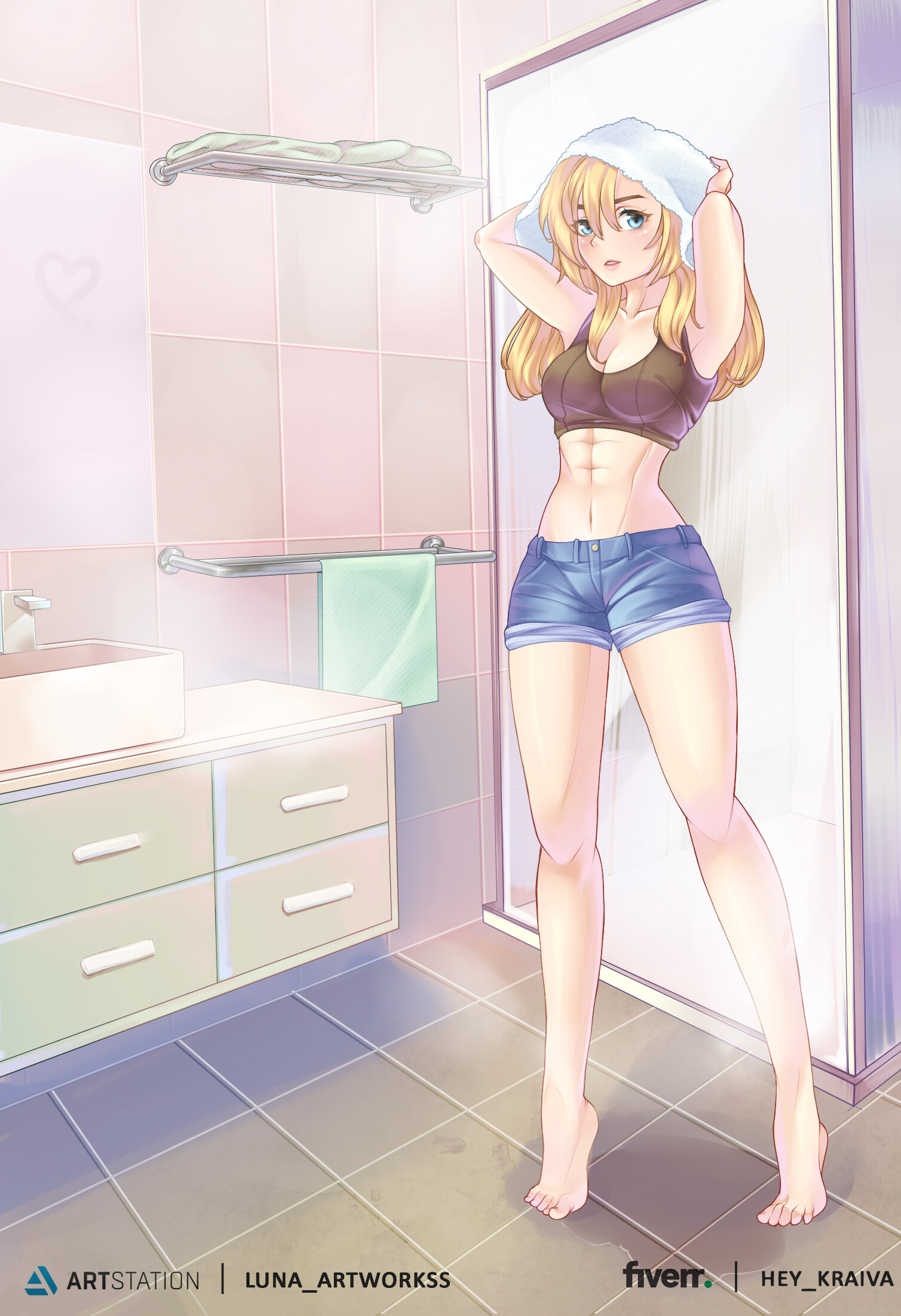 ArtStation - anime girl in bathroom (comission)