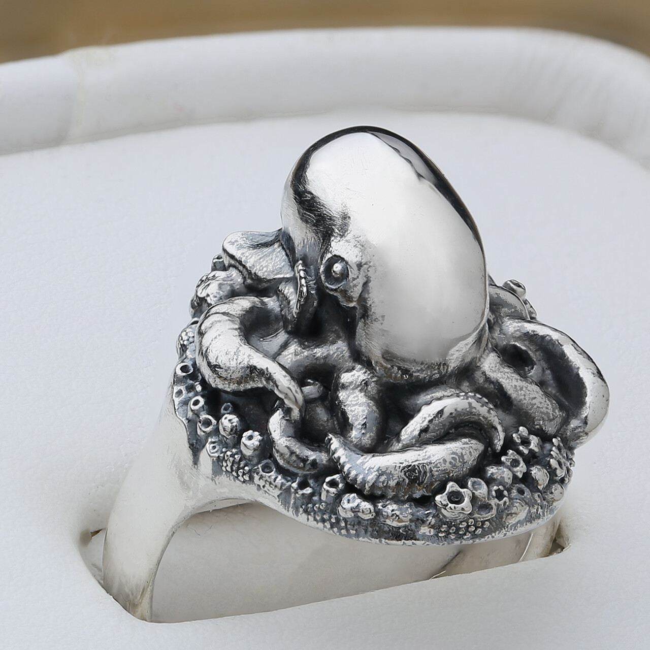 Octopus ring cast in sterling silver. For sale at www.zbrushjewelrywarehouse.com