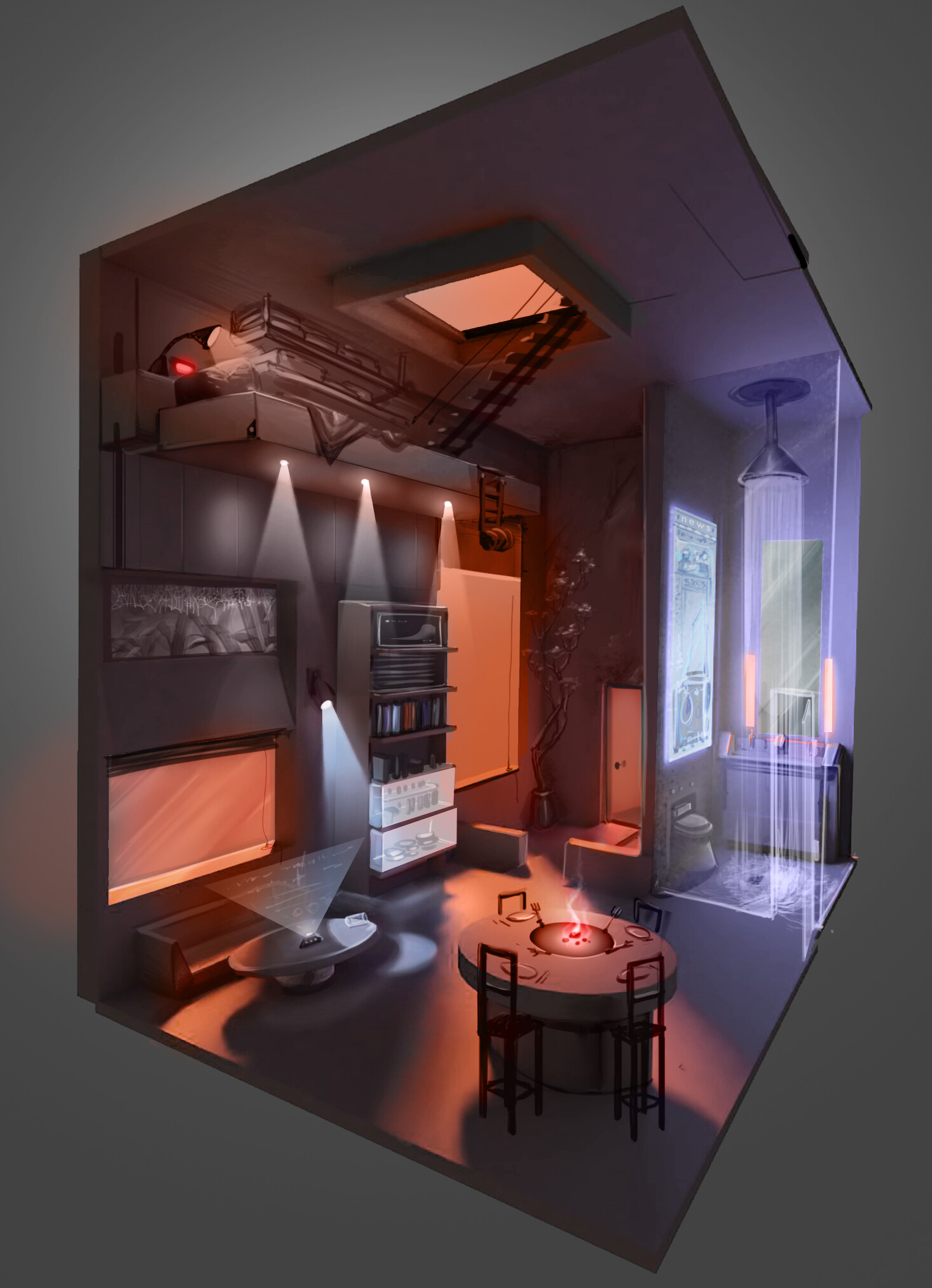 Artstation cyberpunk studio apartment