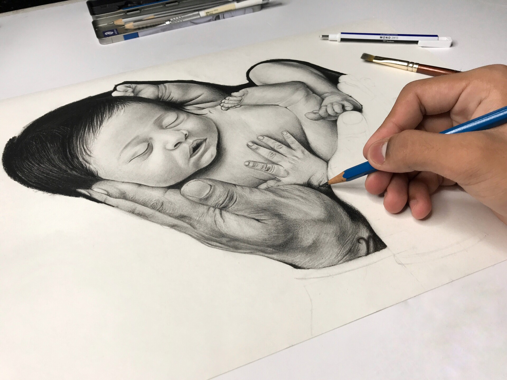 Baby Pencil Portraits | Photo to Custom Pencil Sketch [Free Shipping]
