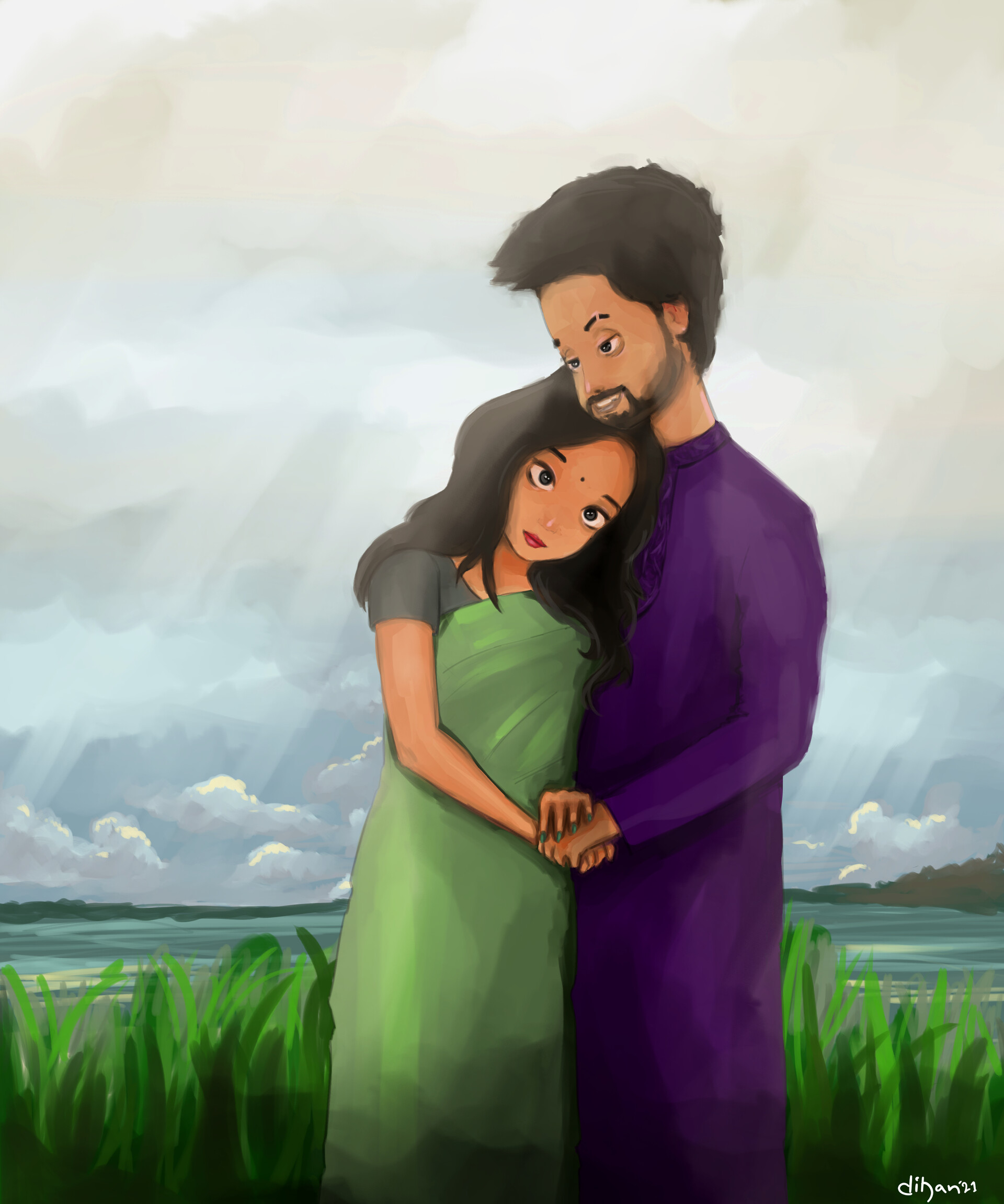 Traditional Couple on Balcony Painting| Bengali Couple Painting|  Traditional love couple painting| - YouTube