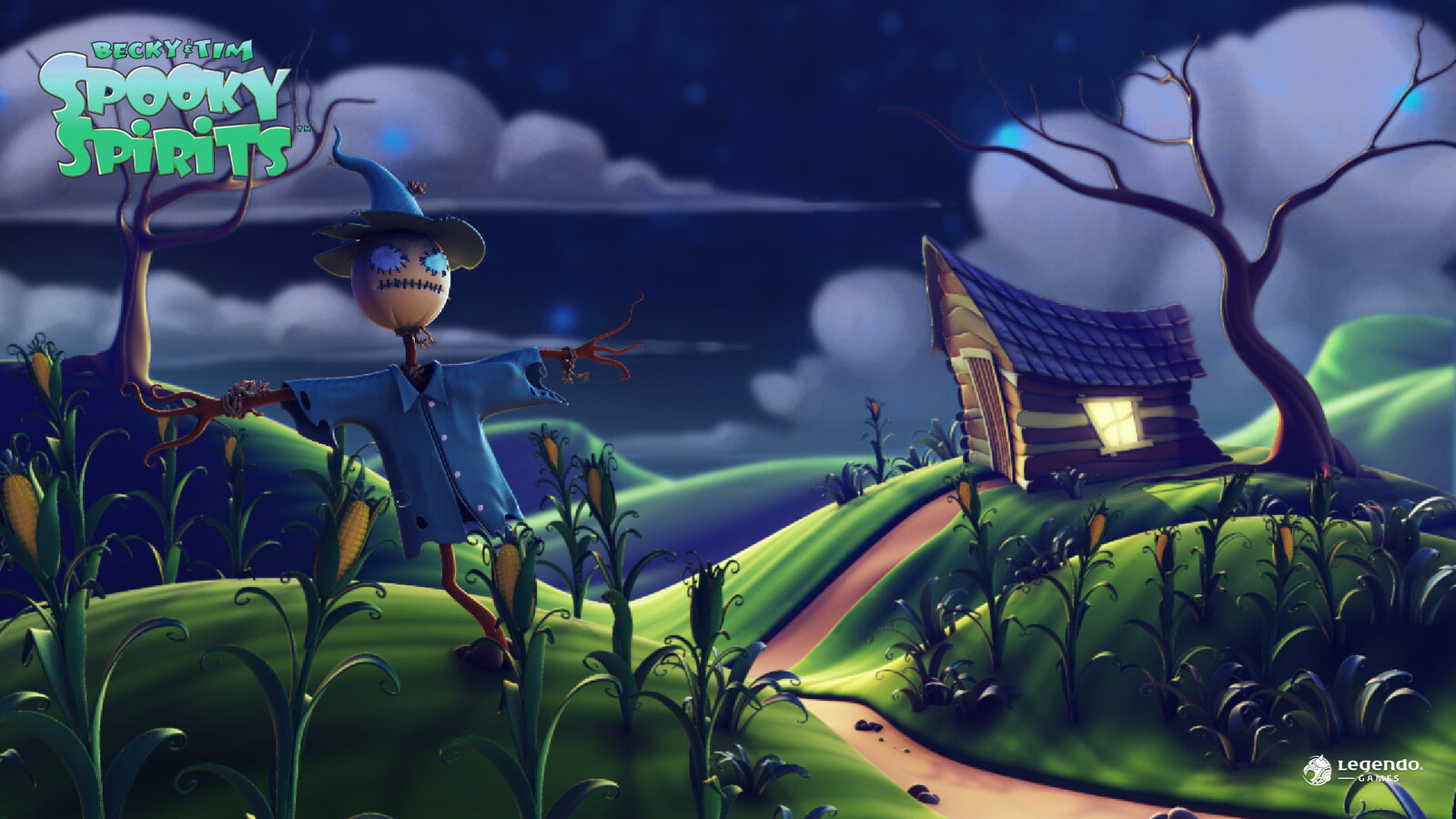 Spooky Spirits Background Art — Scarecrow Field. Nintendo Wii co-op puzzle game.