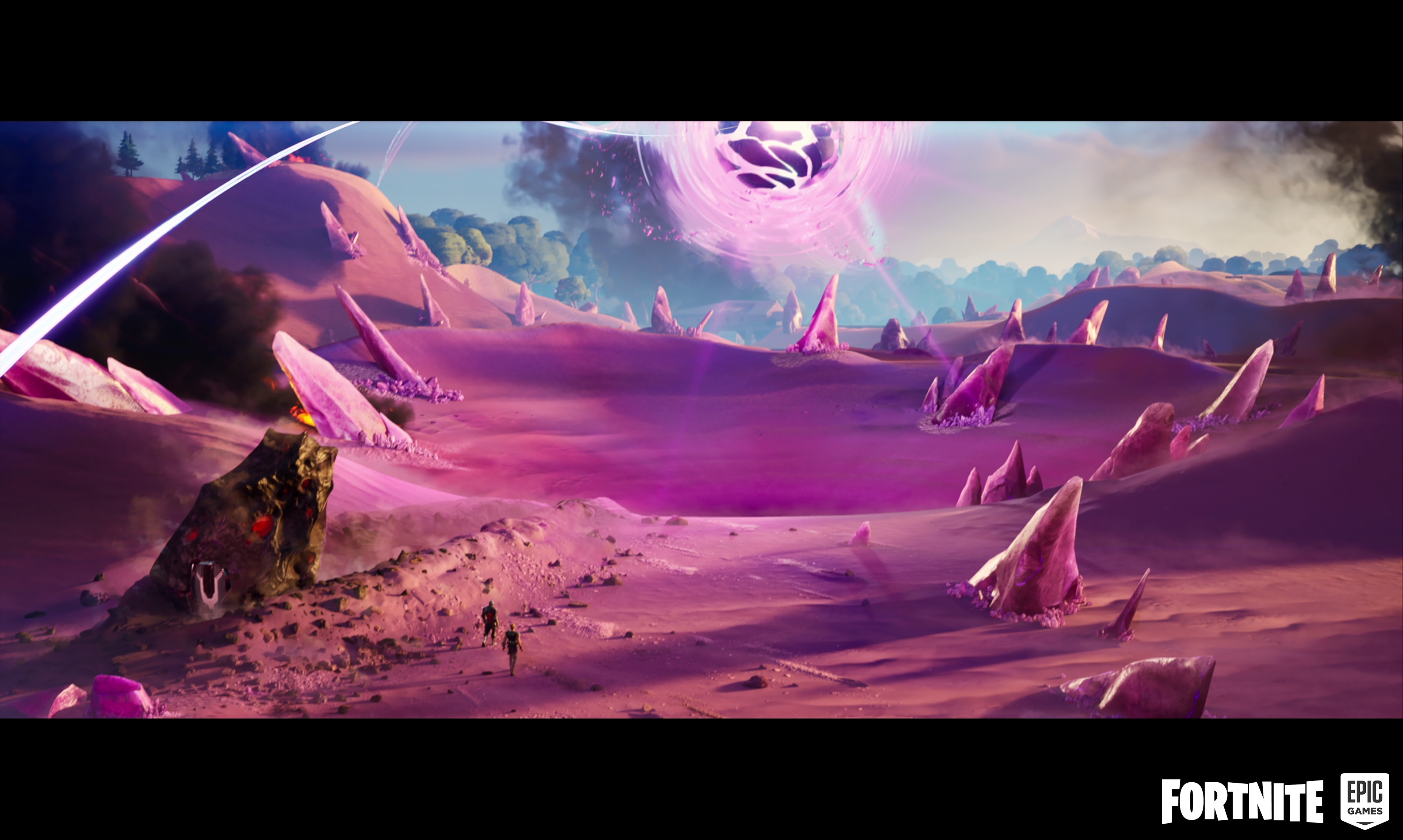 Terrain material creation, decal placement, rock shader creation and partial rock setdressing, partial crystal setdressing.