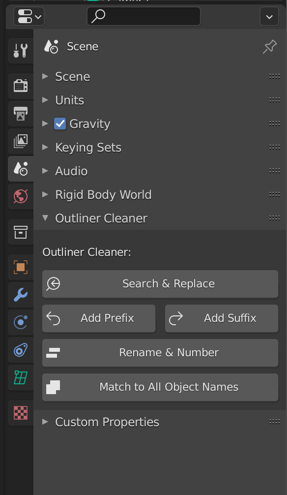 Scene Properties Sidebar with Outline Cleaner 1.0 Installed
